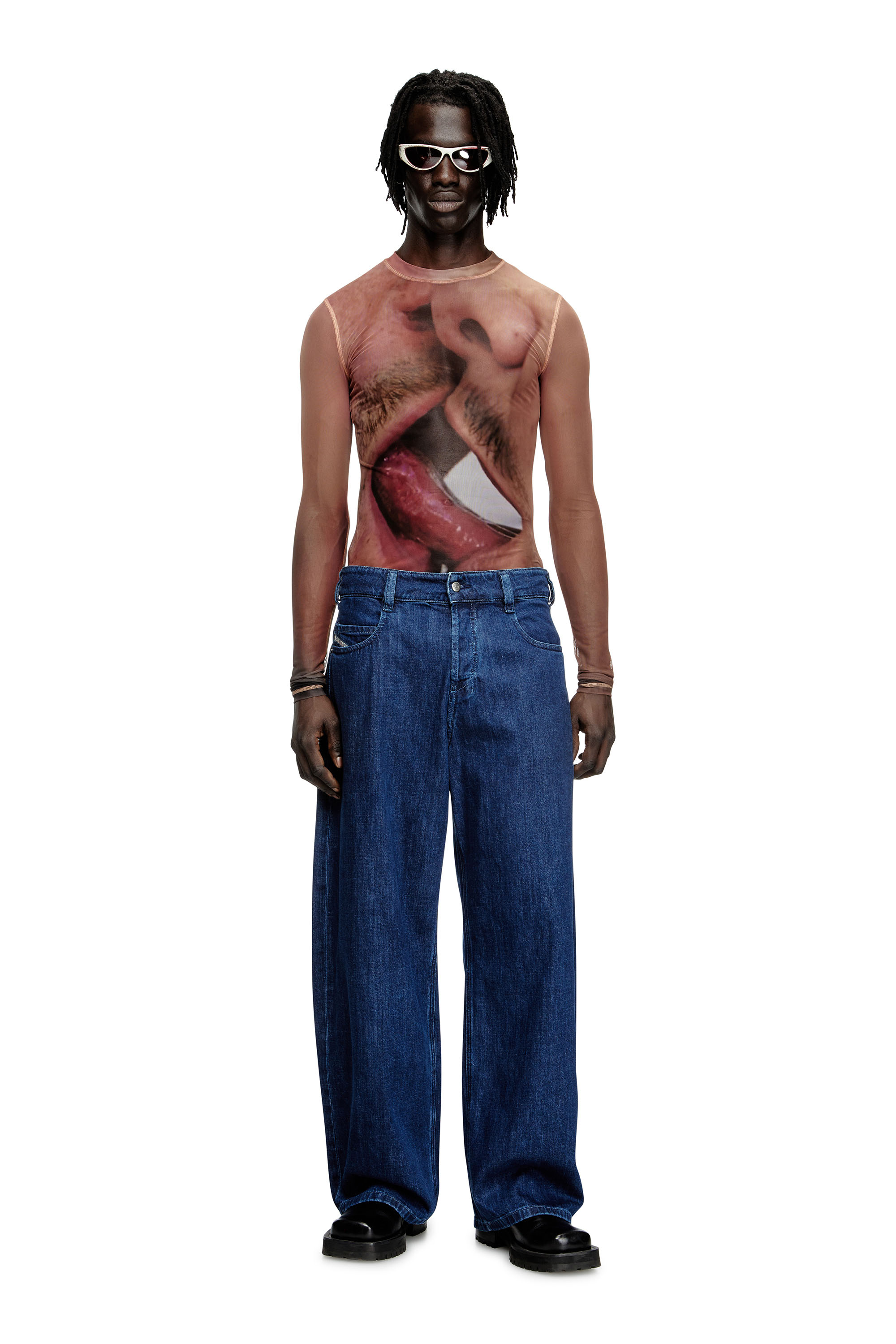 Diesel - PR-T-SIELAR-TOM25-1, Unisex Langarm-Oberteil aus bedrucktem Tech-Mesh in Rosa - 1