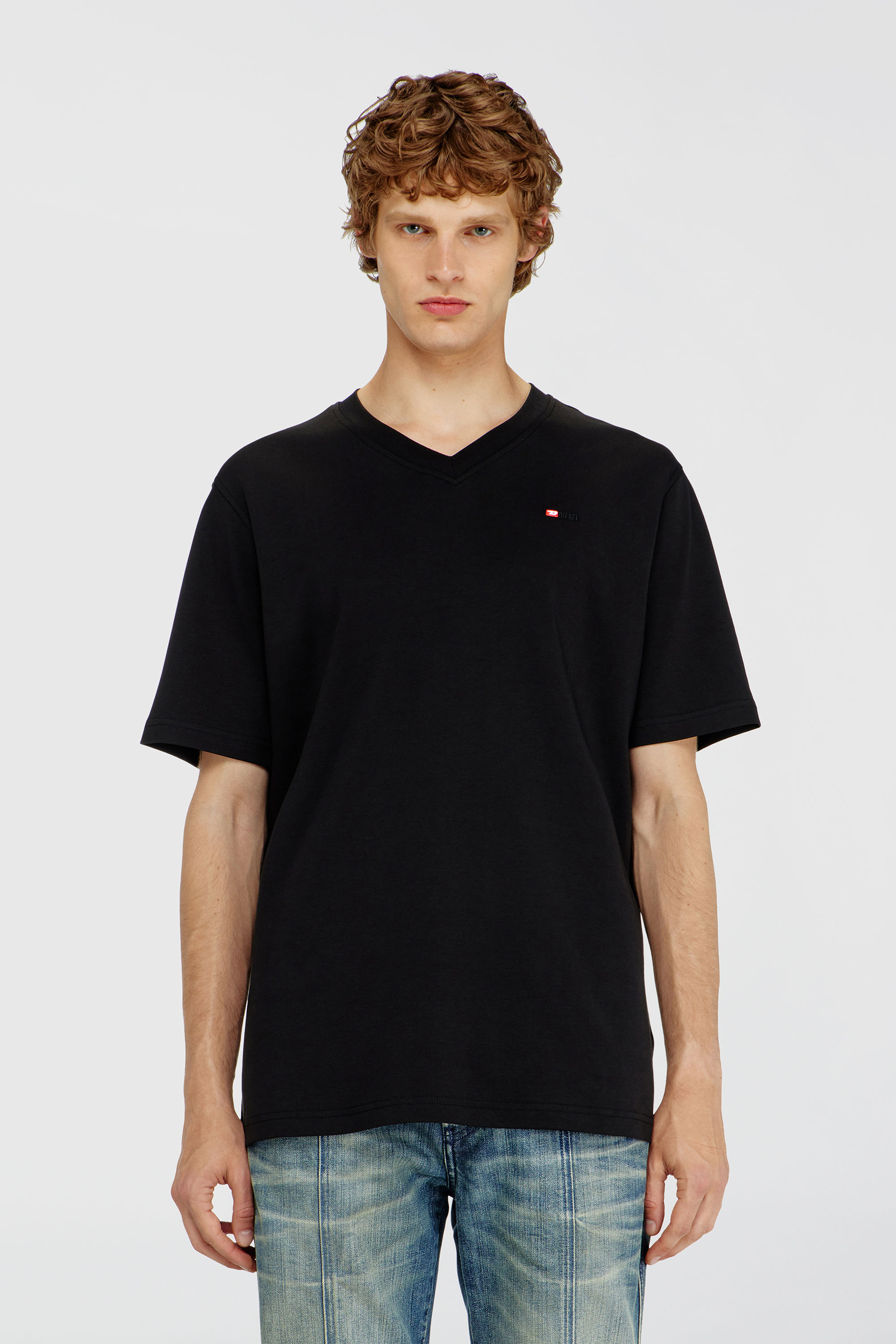 Diesel - T-ADJUST-V-MICRODIV, Herren T-Shirt mit V-Ausschnitt und Mikro-Logo-Stickerei in Schwarz - 1