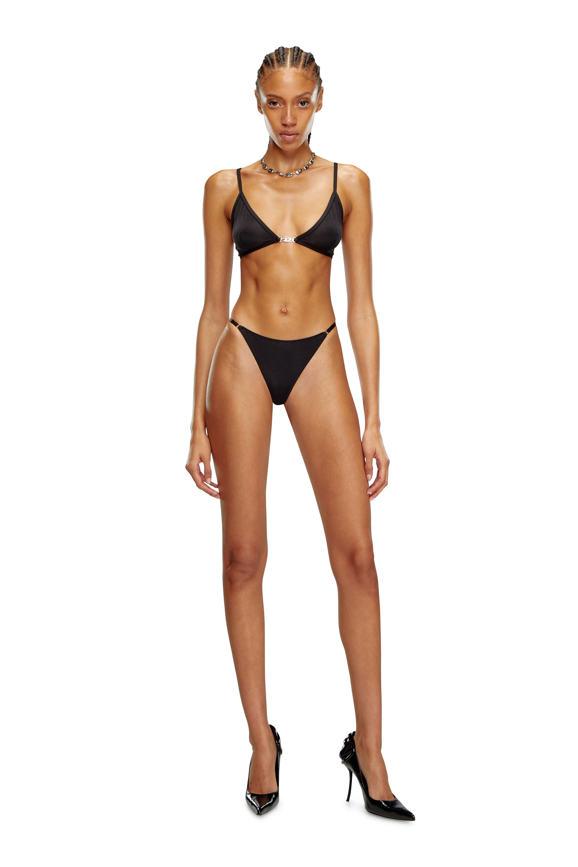 Diesel - UFST-OVAL-D-STRING, Damen String aus Mikrofaser mit Oval D-Plakette in Schwarz - 1