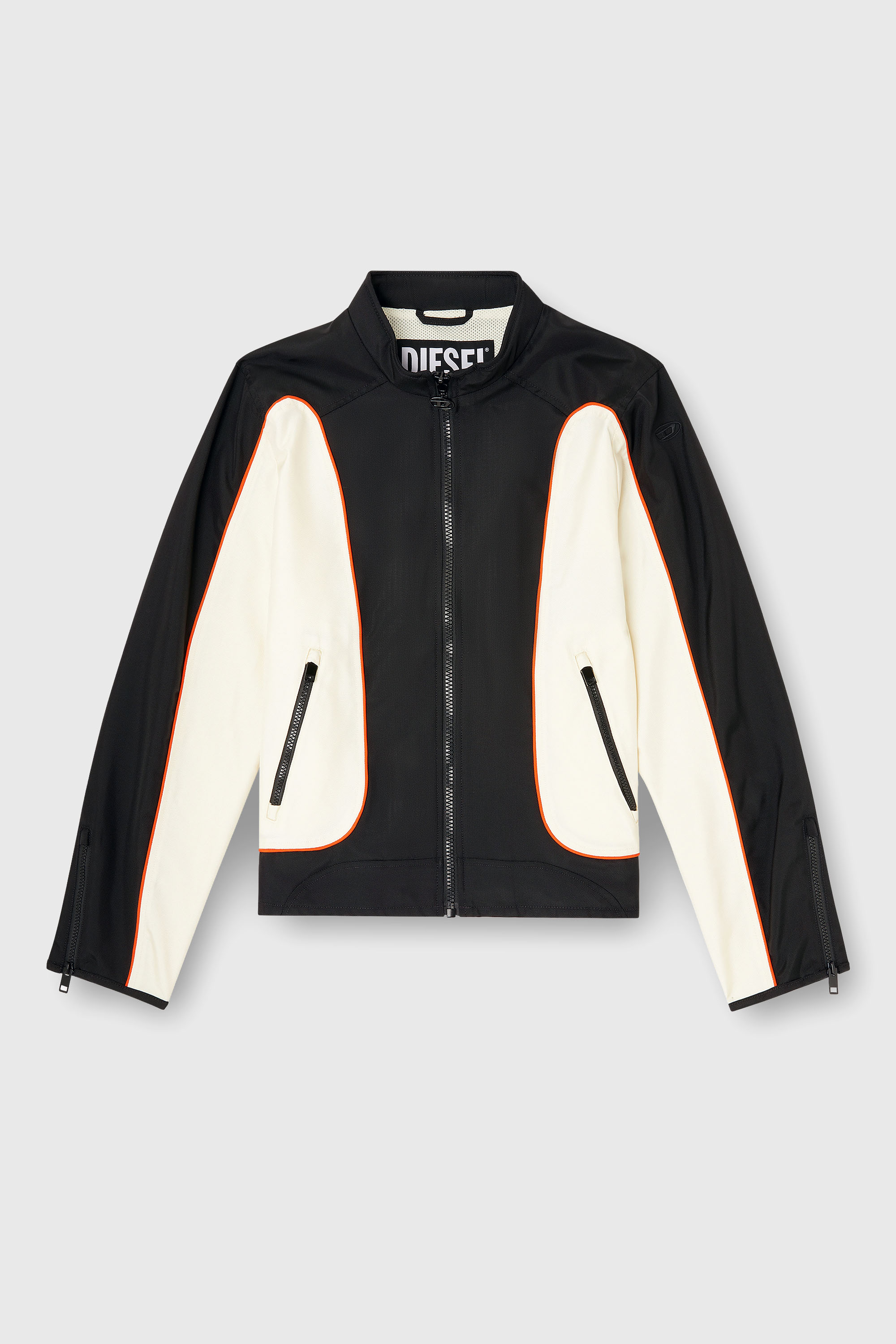 Diesel - J-BLINK-WRD, Herren Nylonjacke mit Colour-Blocking und Paspeldetails in Schwarz/Weiss - 2