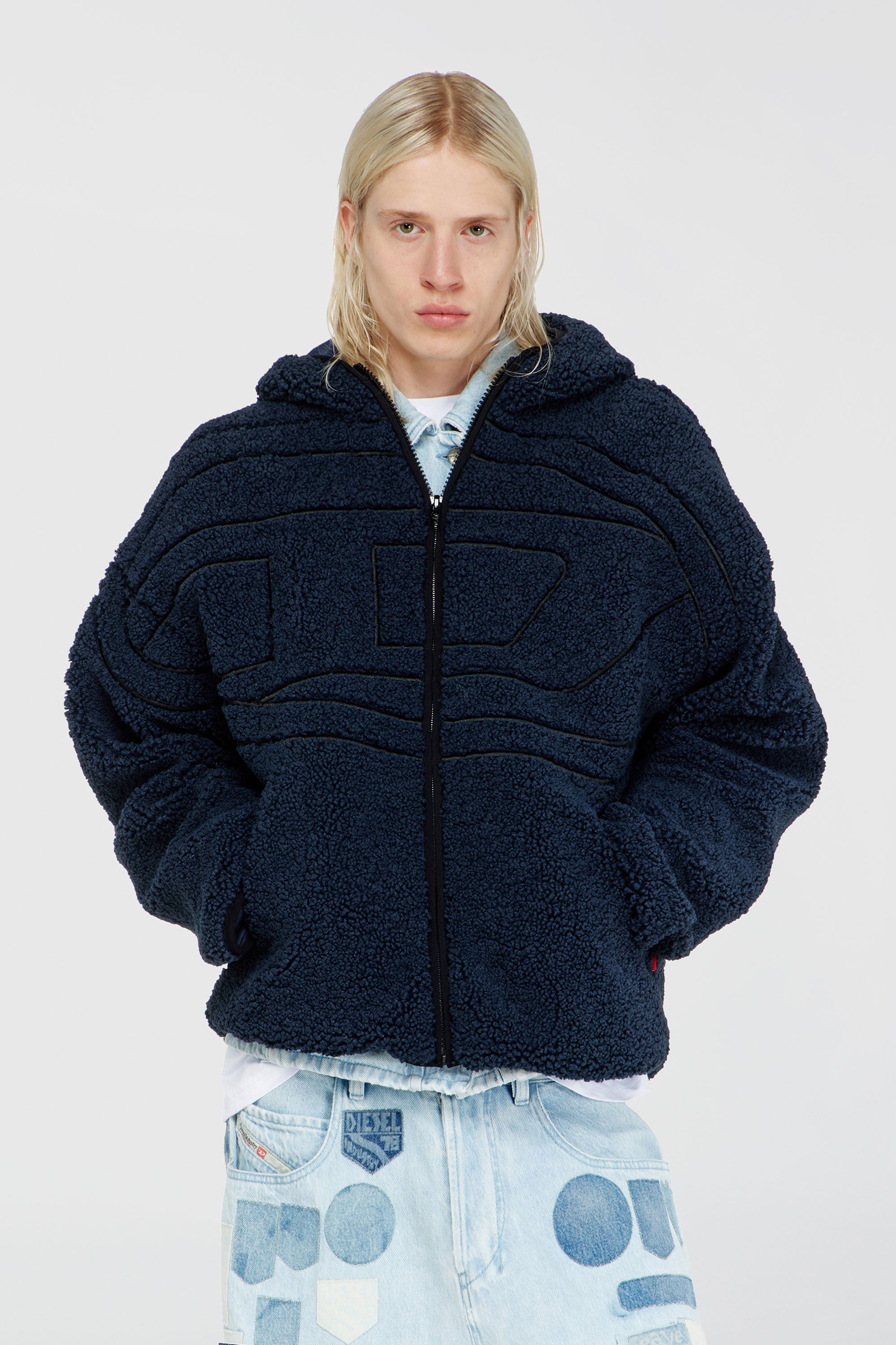 Diesel - S-ZAT, Herren Teddy-Kapuzenpullover in Dunkelblau - 1