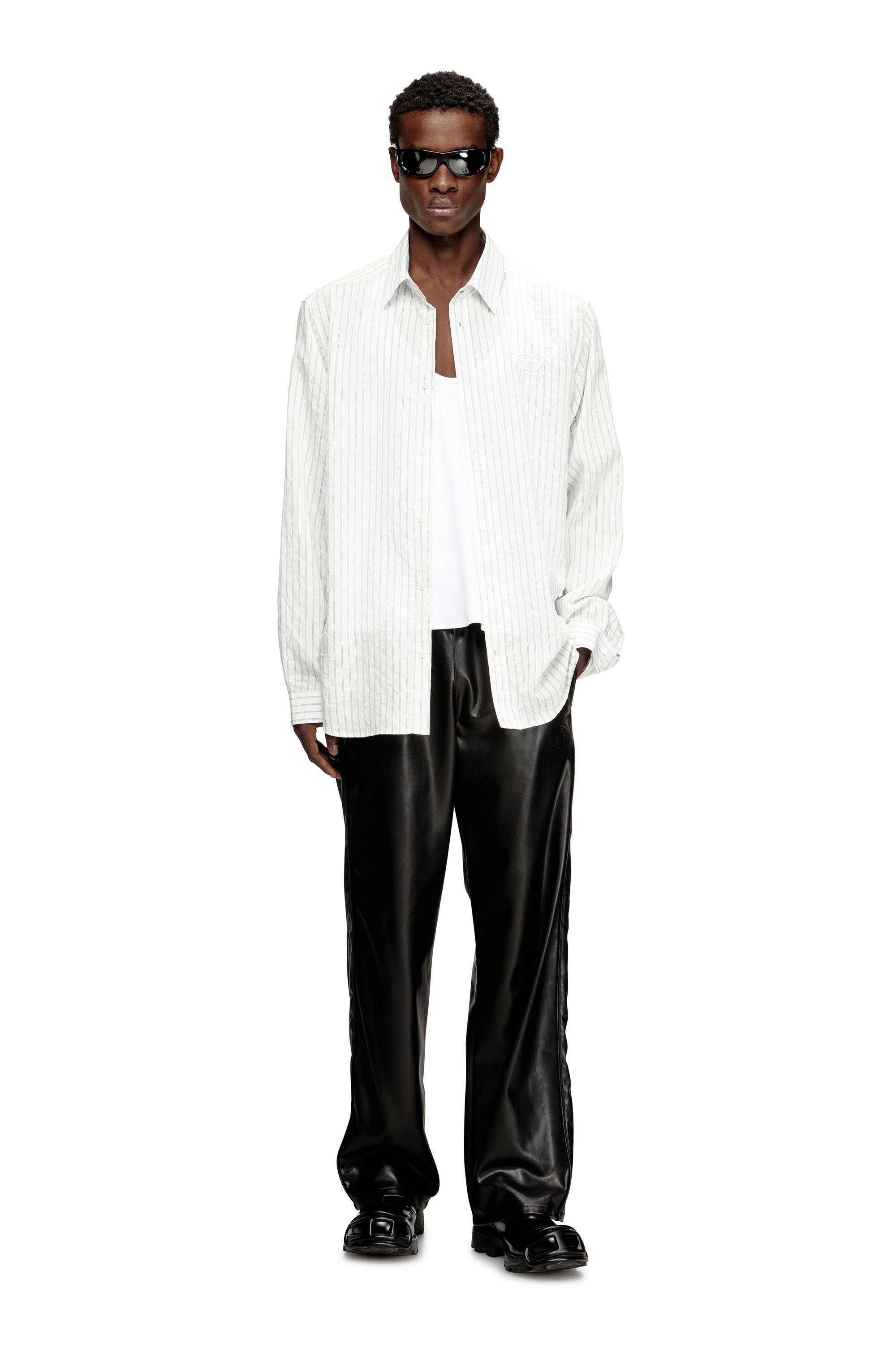 Diesel - S-SIMPLY-GSBG, Herren Hemd aus Wollmischung mit Oval-D-Stickerei in Grau/Weiss - 2