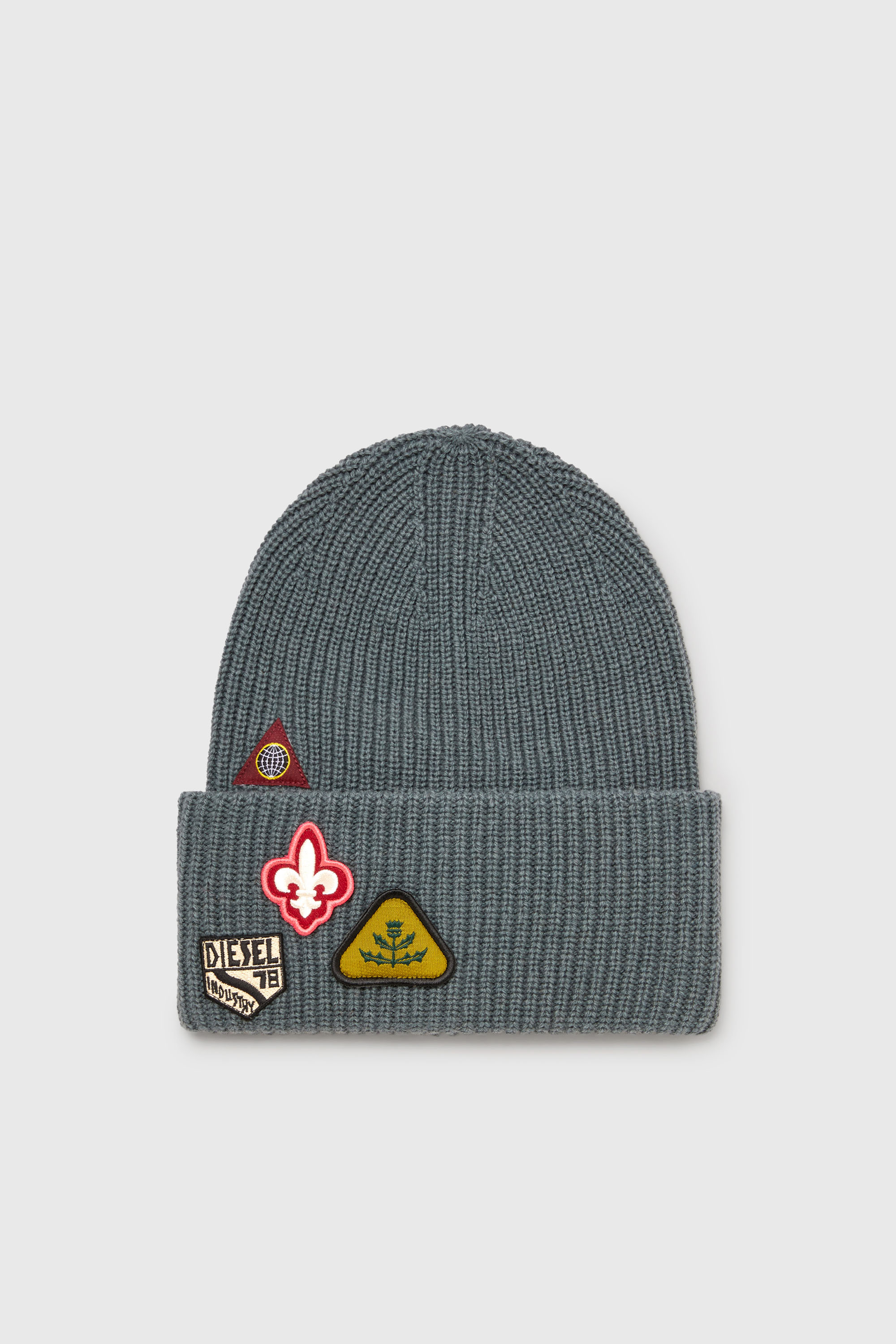 Diesel - K-PHAT, Unisex Wollm&uuml;tze mit Logo-Patches in Grau - 1