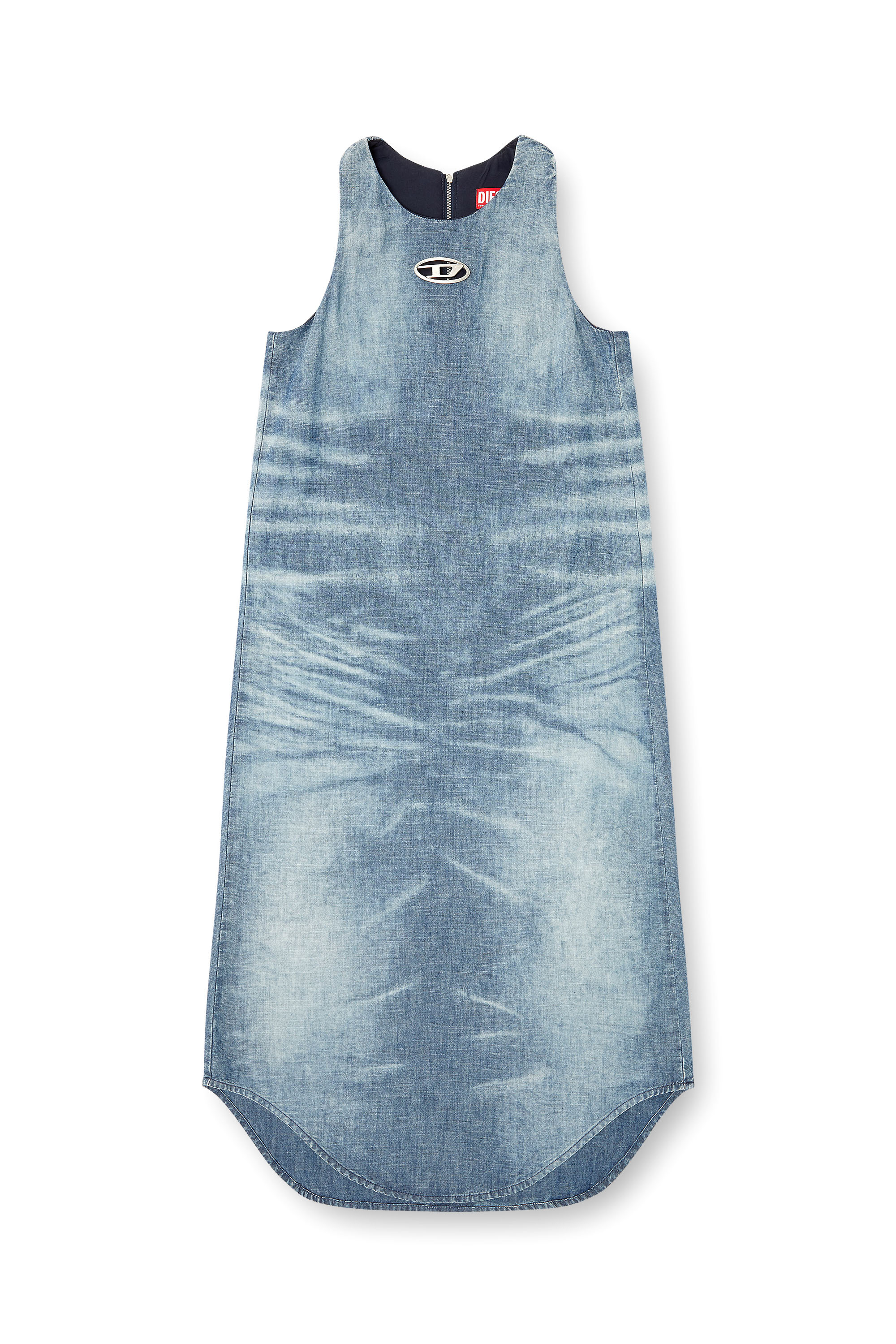Diesel - DE-LINA-S, Damen Langes Kleid aus marmoriertem Denim in Hellblau - 2