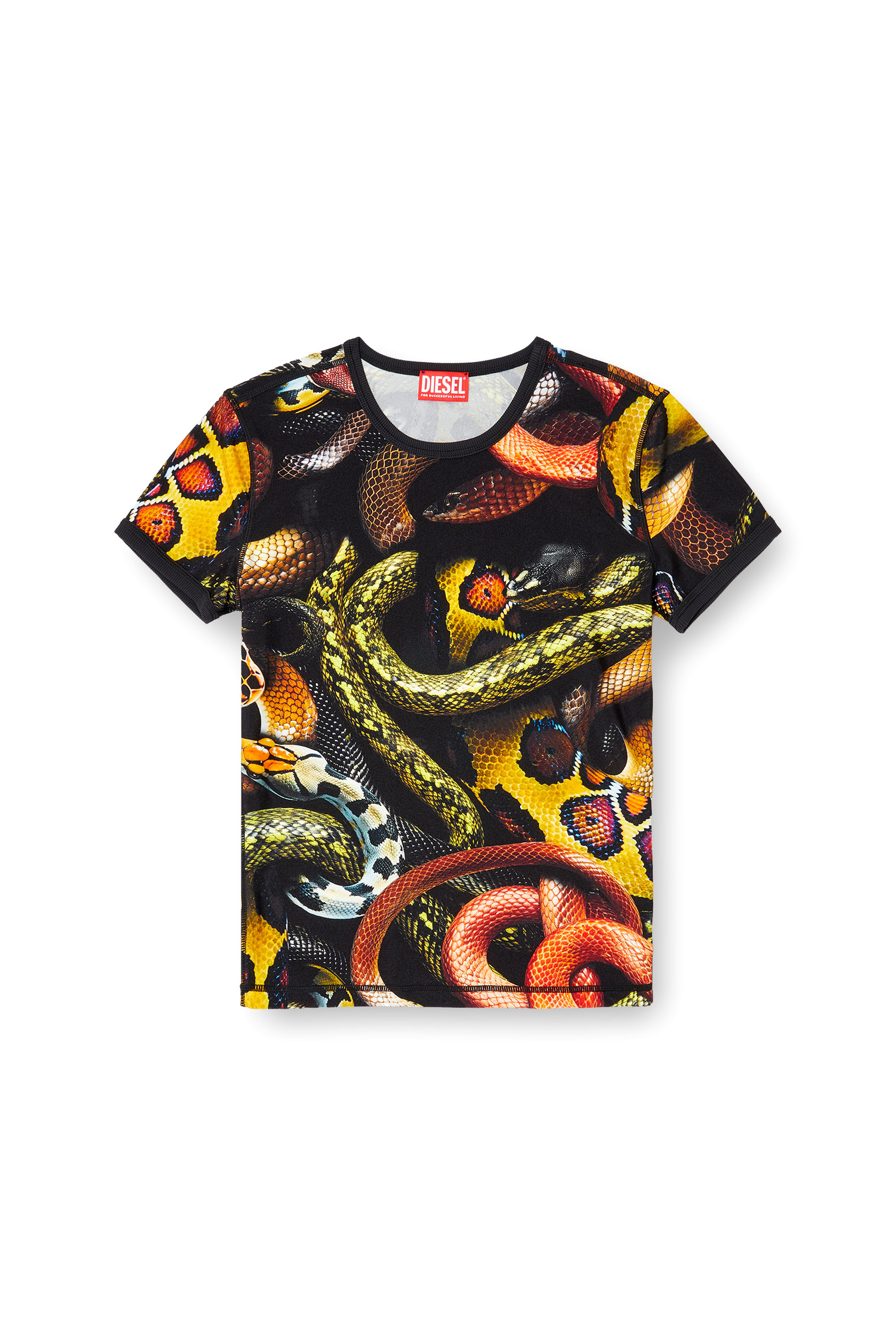 Diesel - CL-T-UNCLE-SNAKE, Unisex T-Shirt aus Lycra mit Allover-Schlangen-Print in Schwarz/Gelb - 3