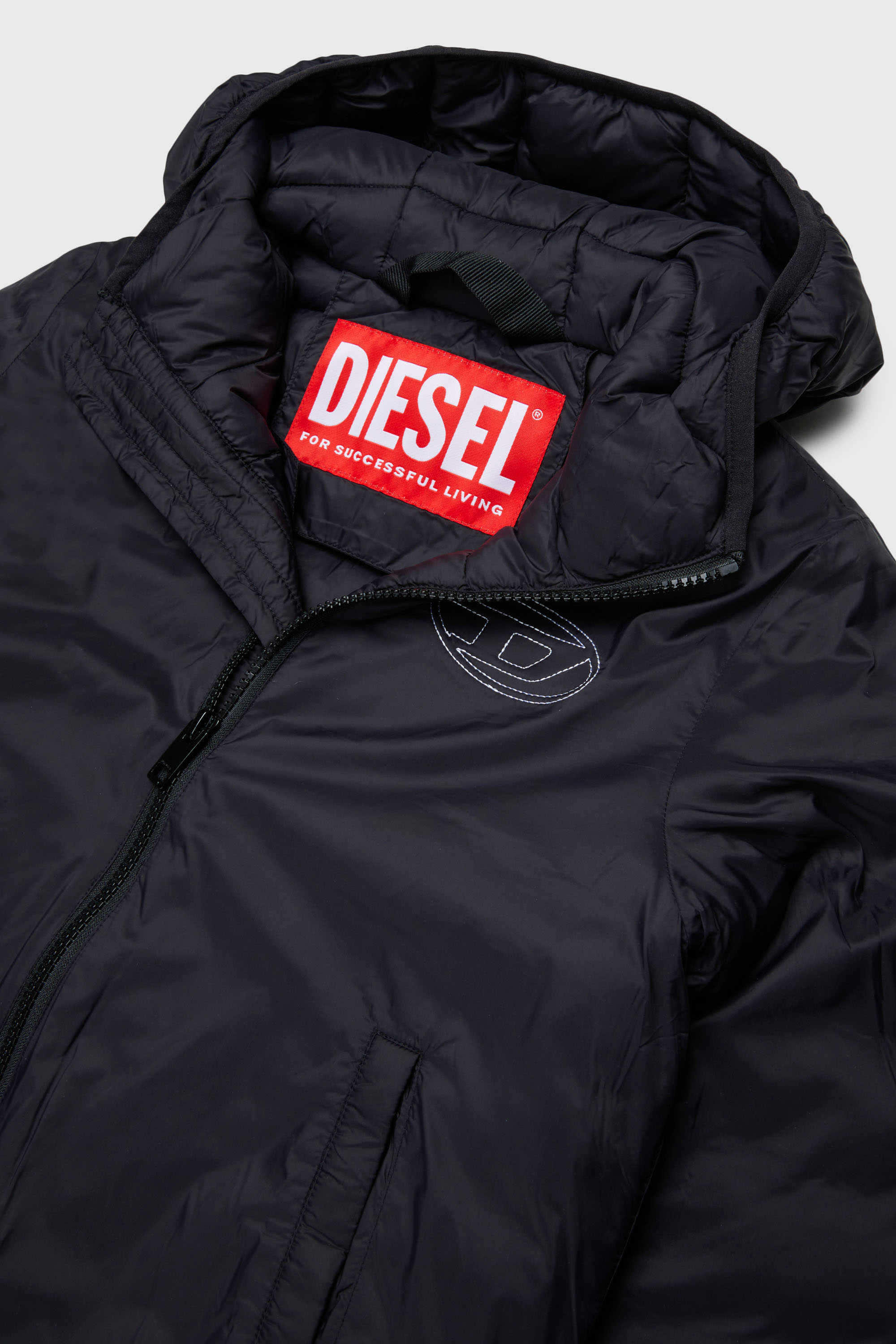 Diesel - JOSIPLS, Unisex Kapuzjacke aus wattiertem Nylon in Schwarz - 3