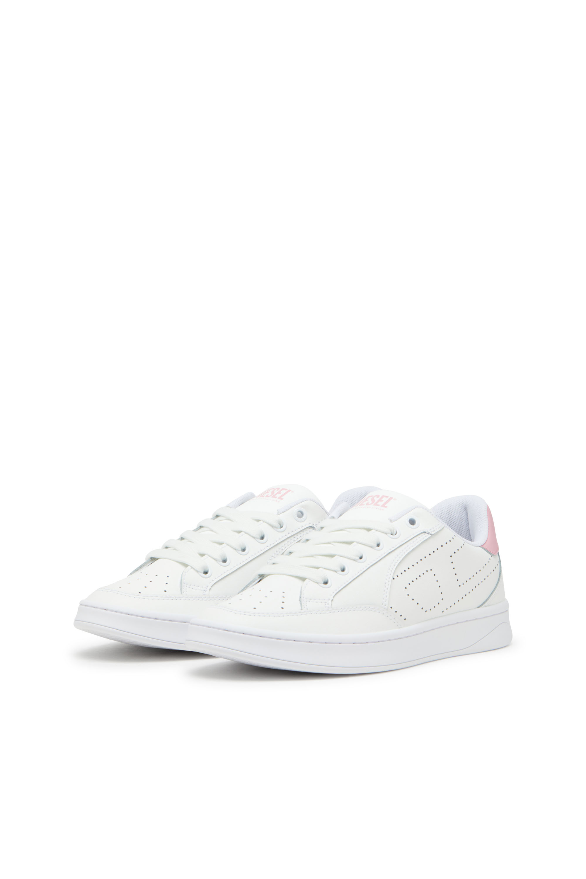 Diesel - S-DAKOTA LOW W, Damen Sneakers aus Leder mit perforiertem Logo in Weiss/Rosa - 8