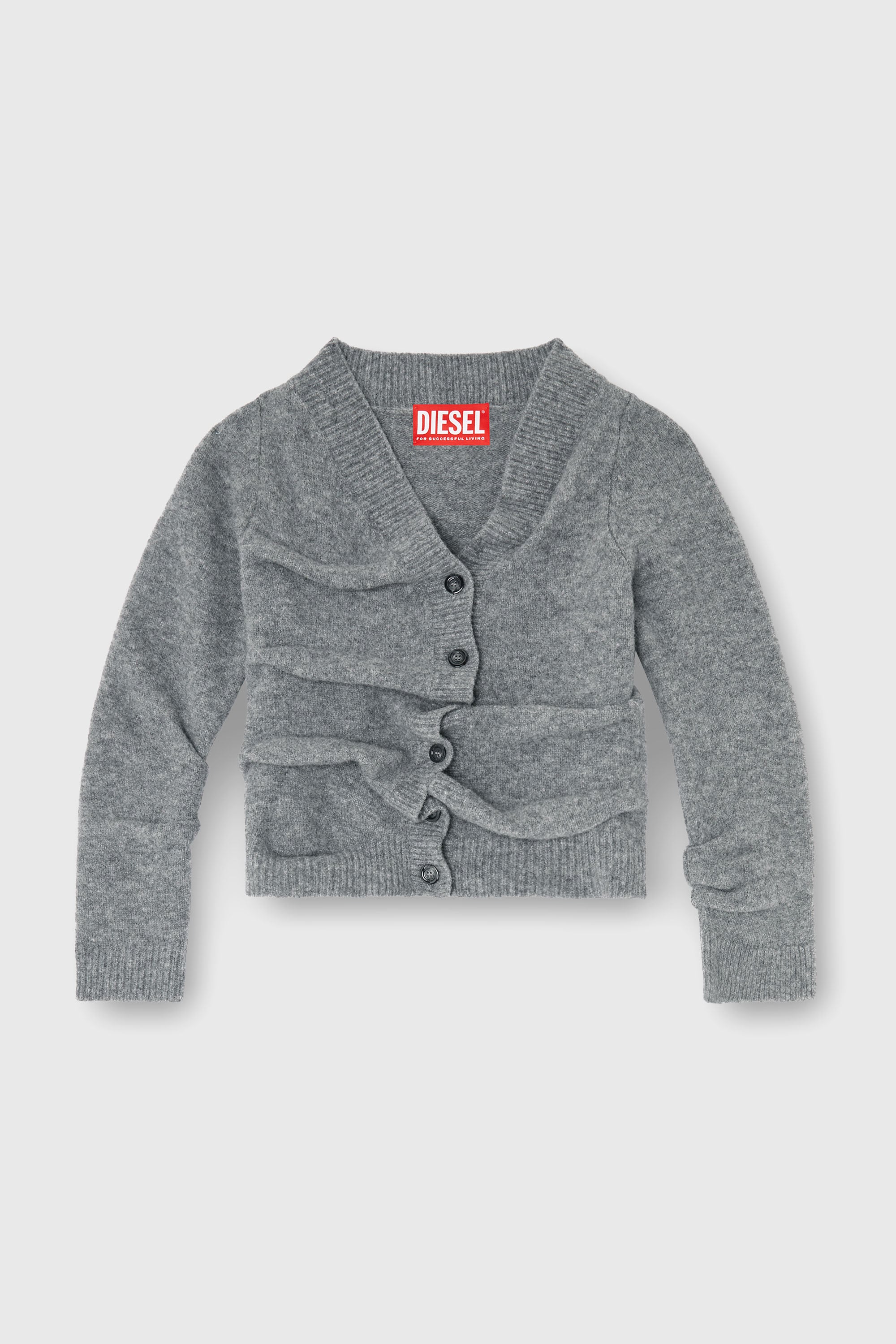 Diesel - M-AVA, Damen Kurz geschnittener Cardigan aus gekochtem, geknittertem Strick in Grau - 1