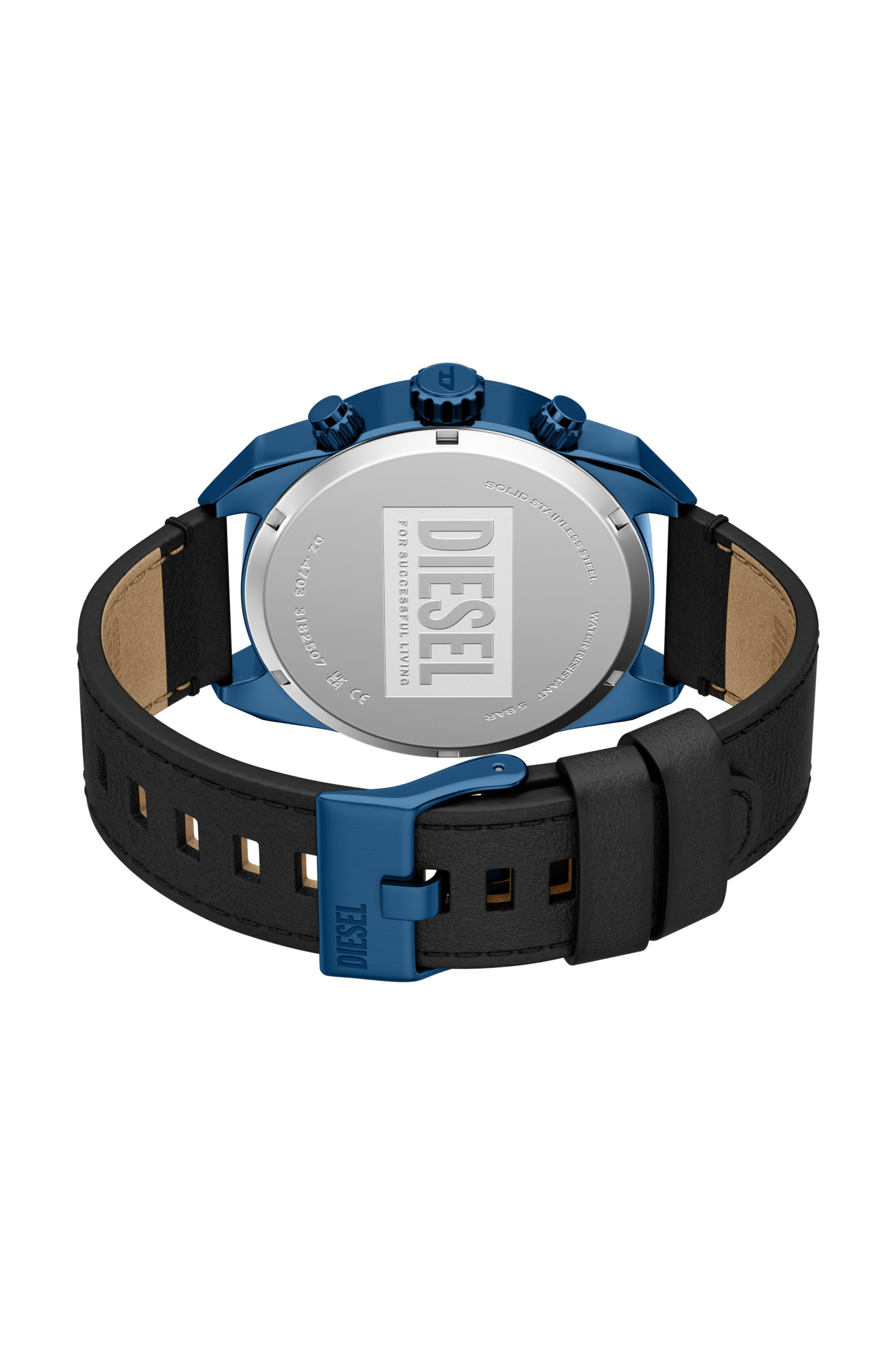 Diesel - DZ4703 WATCH, Herren Armbanduhr Spiked aus schwarzem Leder in Schwarz/Blau - 5