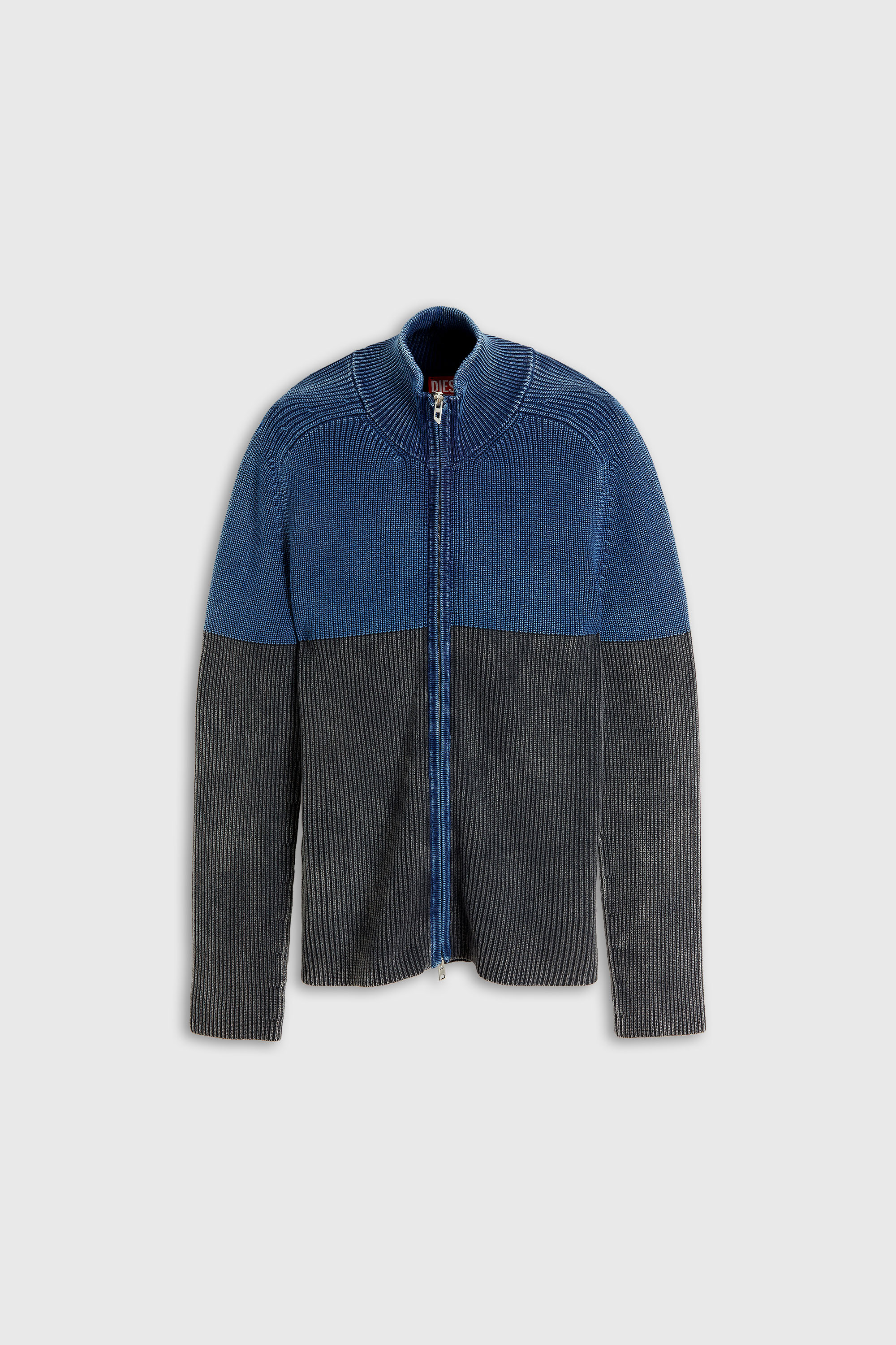 Diesel - K-HERMOS, Herren Strickjacke mit Zwei-Ton-Denim-Effekt und Rei&szlig;verschluss in Schwarz/Blau - 2