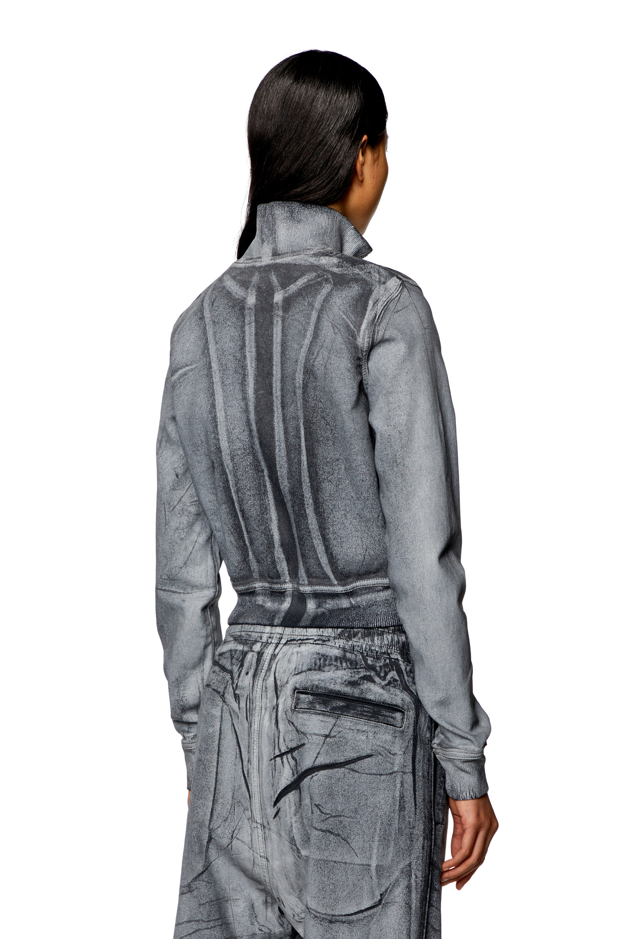 Diesel - D-EMY-S TRACK, Woman Zip sweatshirt in printed Track Denim in Grey - Image 4
