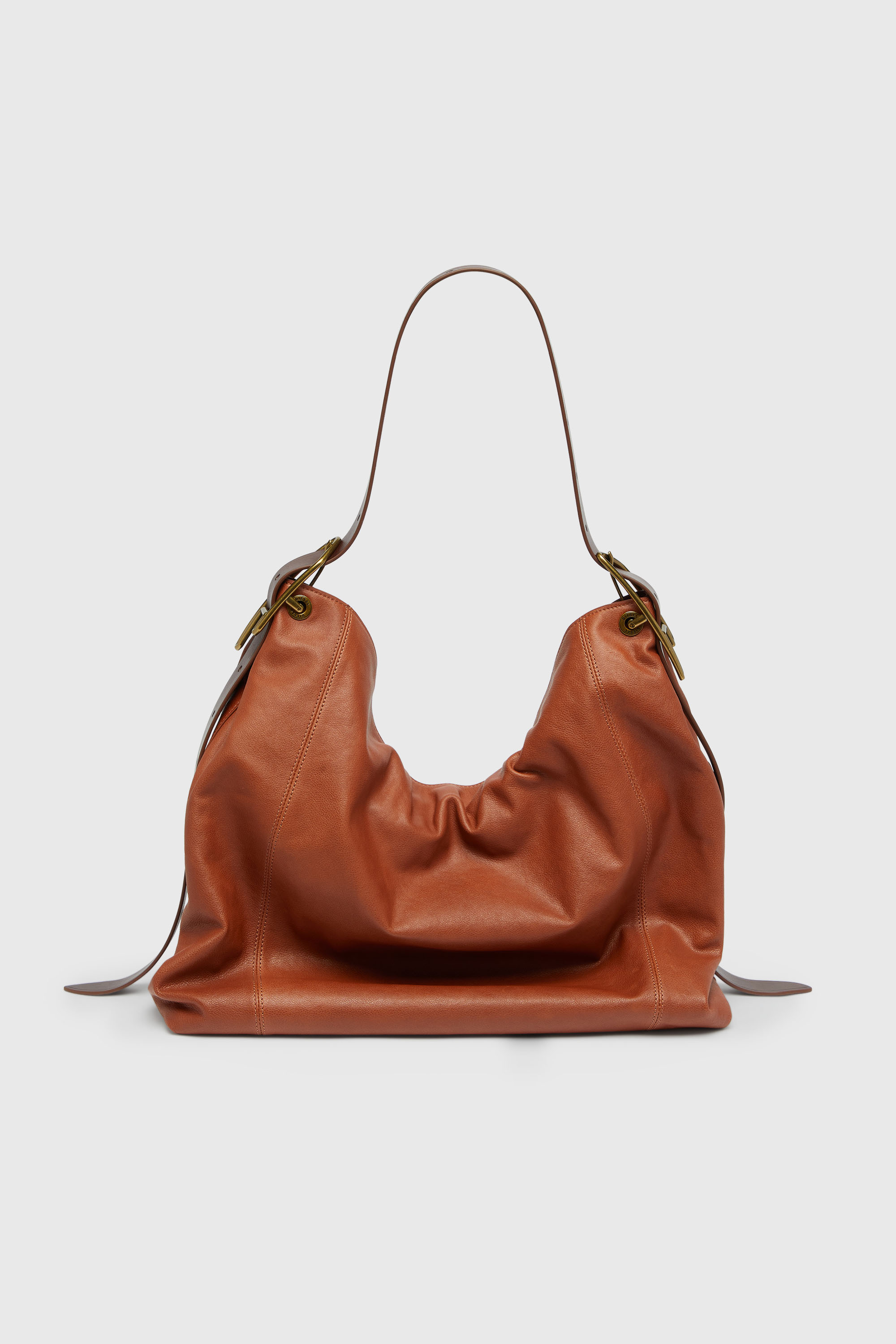 Diesel - D-LINE HOBO L, Damen D-Line-Hobo-Tasche aus gl&auml;nzendem, geknittertem Leder in Braun - 2