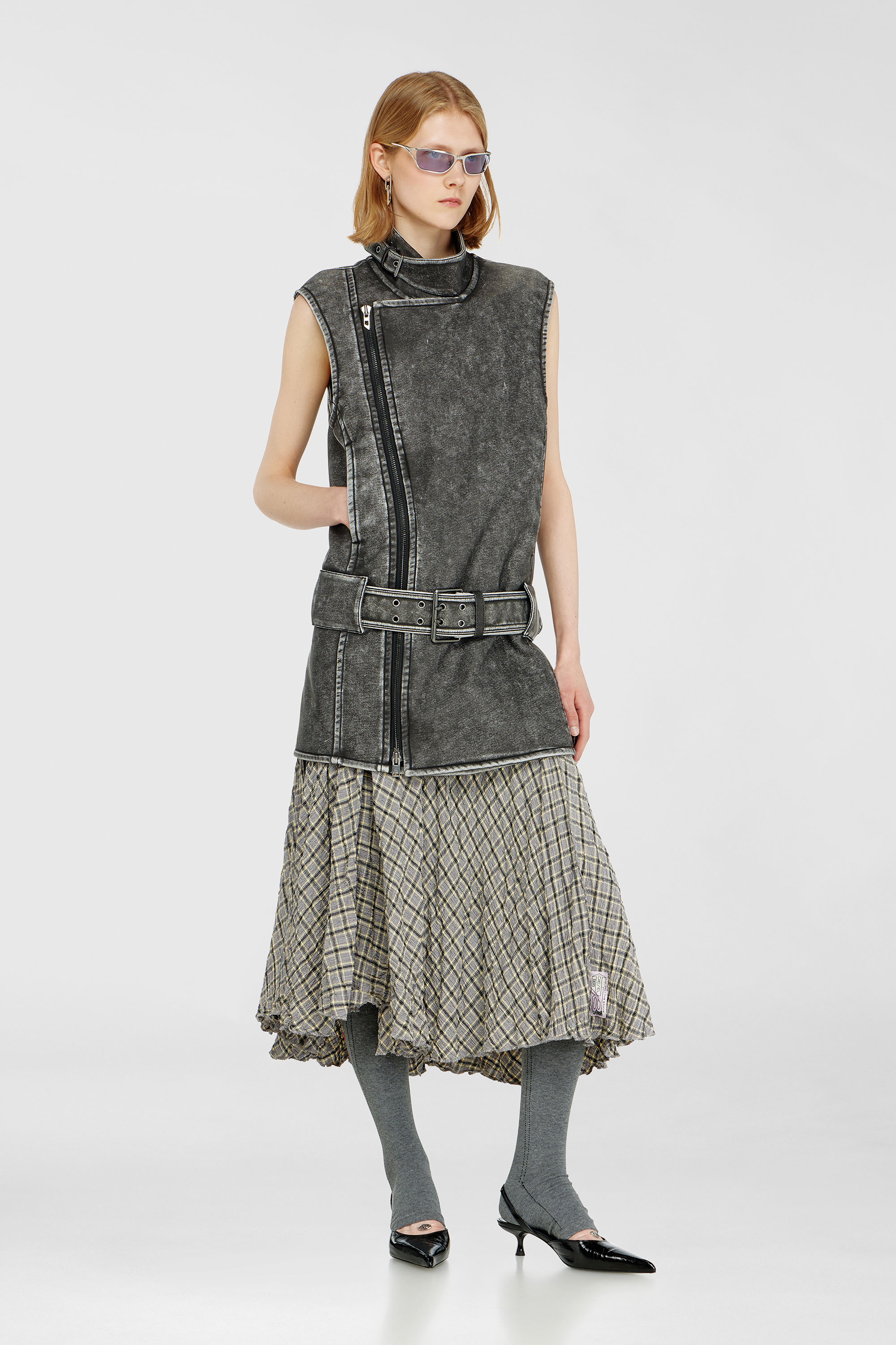 Diesel - D-IKE, Damen Biker-Kleid im Mini-Stil mit G&uuml;rtel in Grau - 2