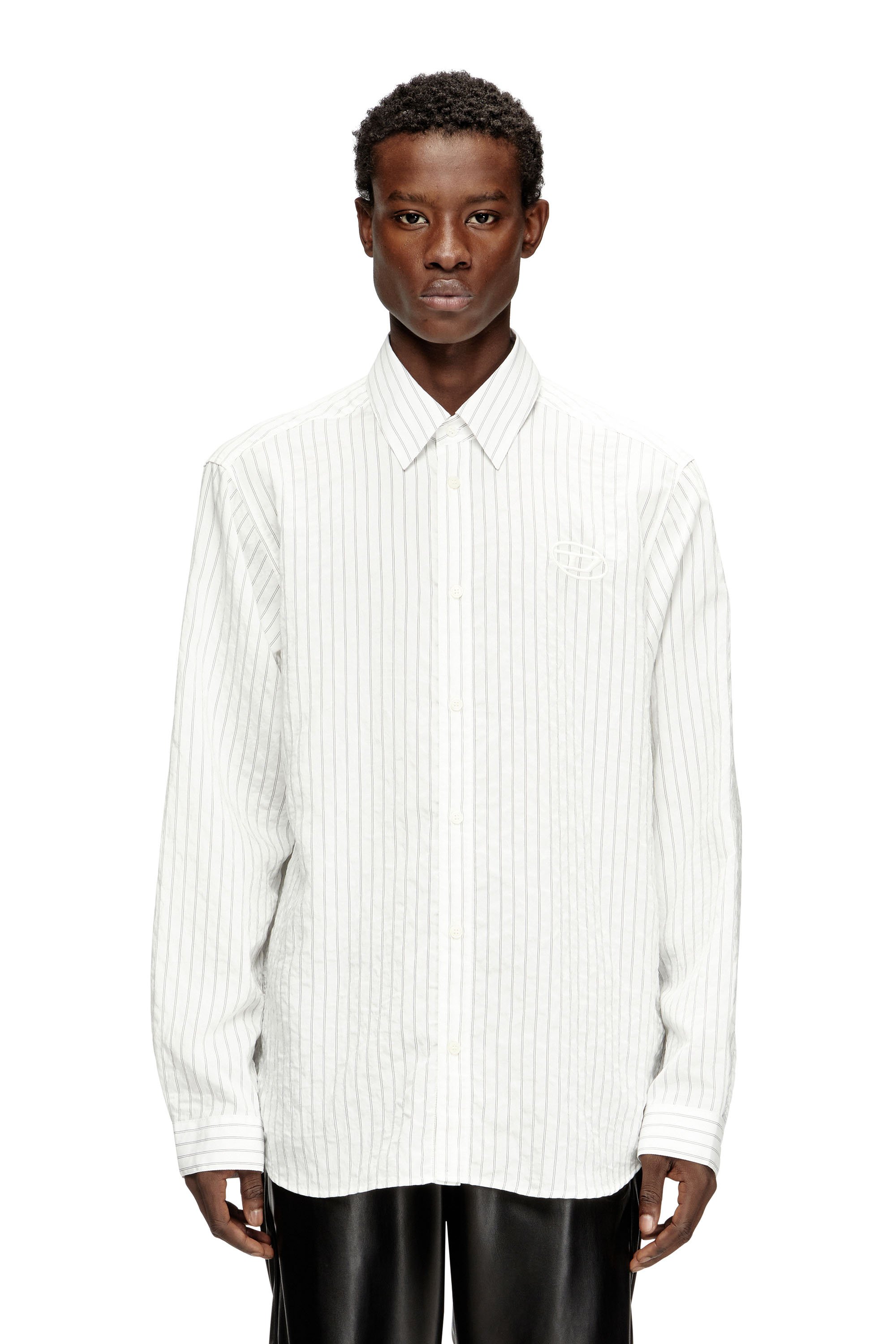 Diesel - S-SIMPLY-GSBG, Herren Hemd aus Wollmischung mit Oval-D-Stickerei in Grau/Weiss - 1