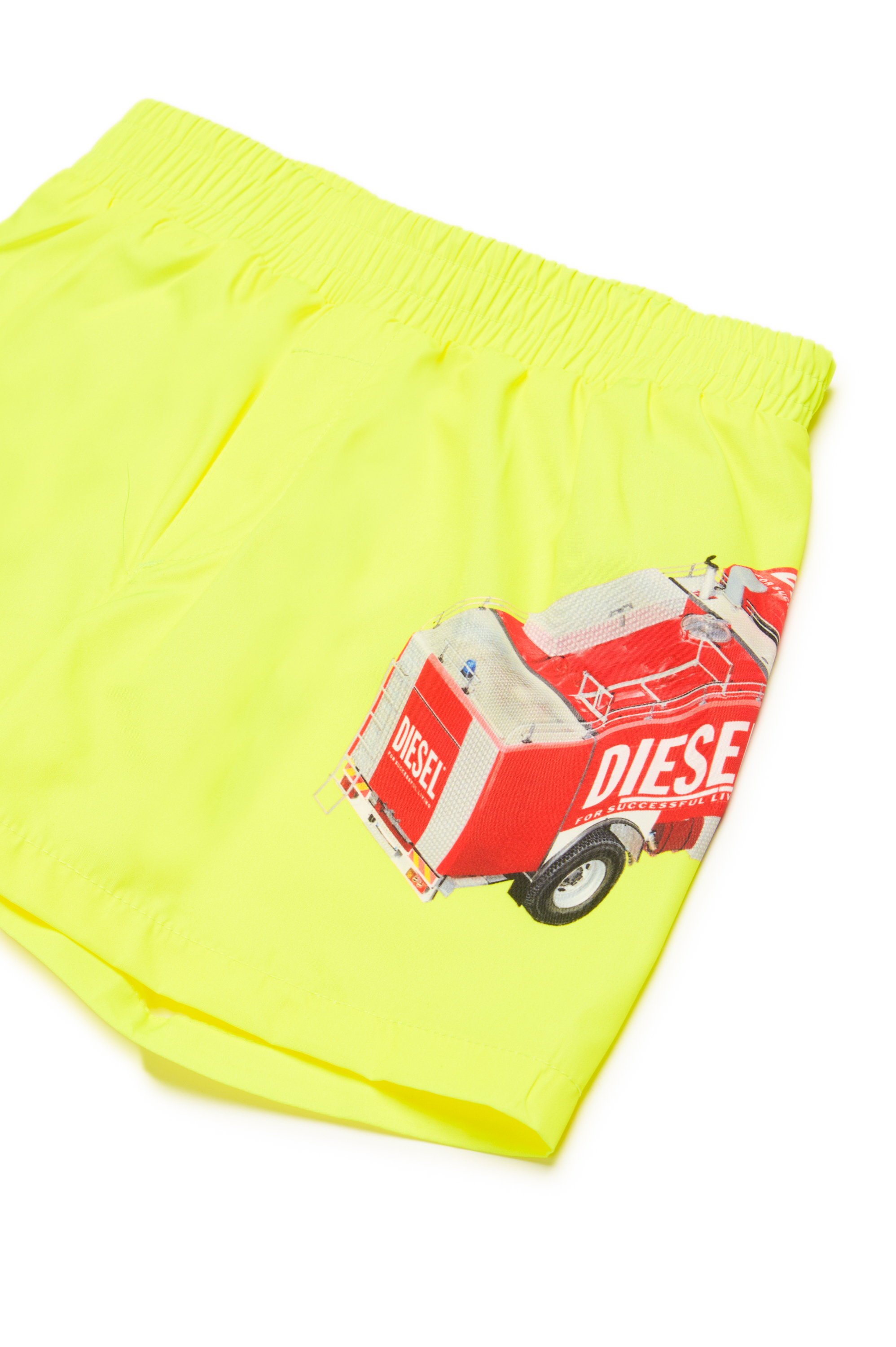 Diesel - MIPERRIB, Herren Badeshorts mit Feuerwehrauto-Print in Neongelb - 3