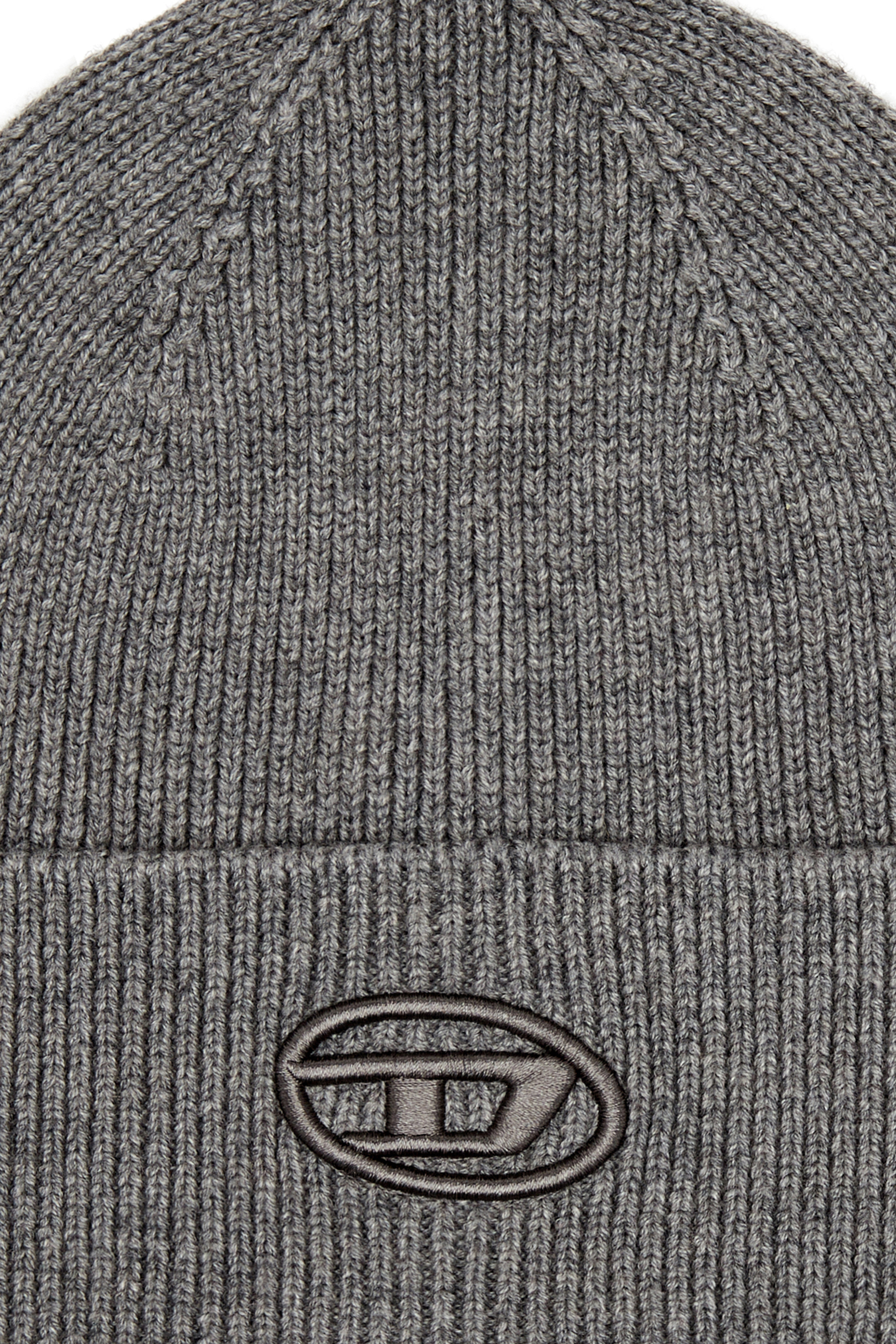 Diesel - K-CODER-FULLY B, Unisex Gerippte Beanie-M&uuml;tze mit D-Stickerei in Grau - 3