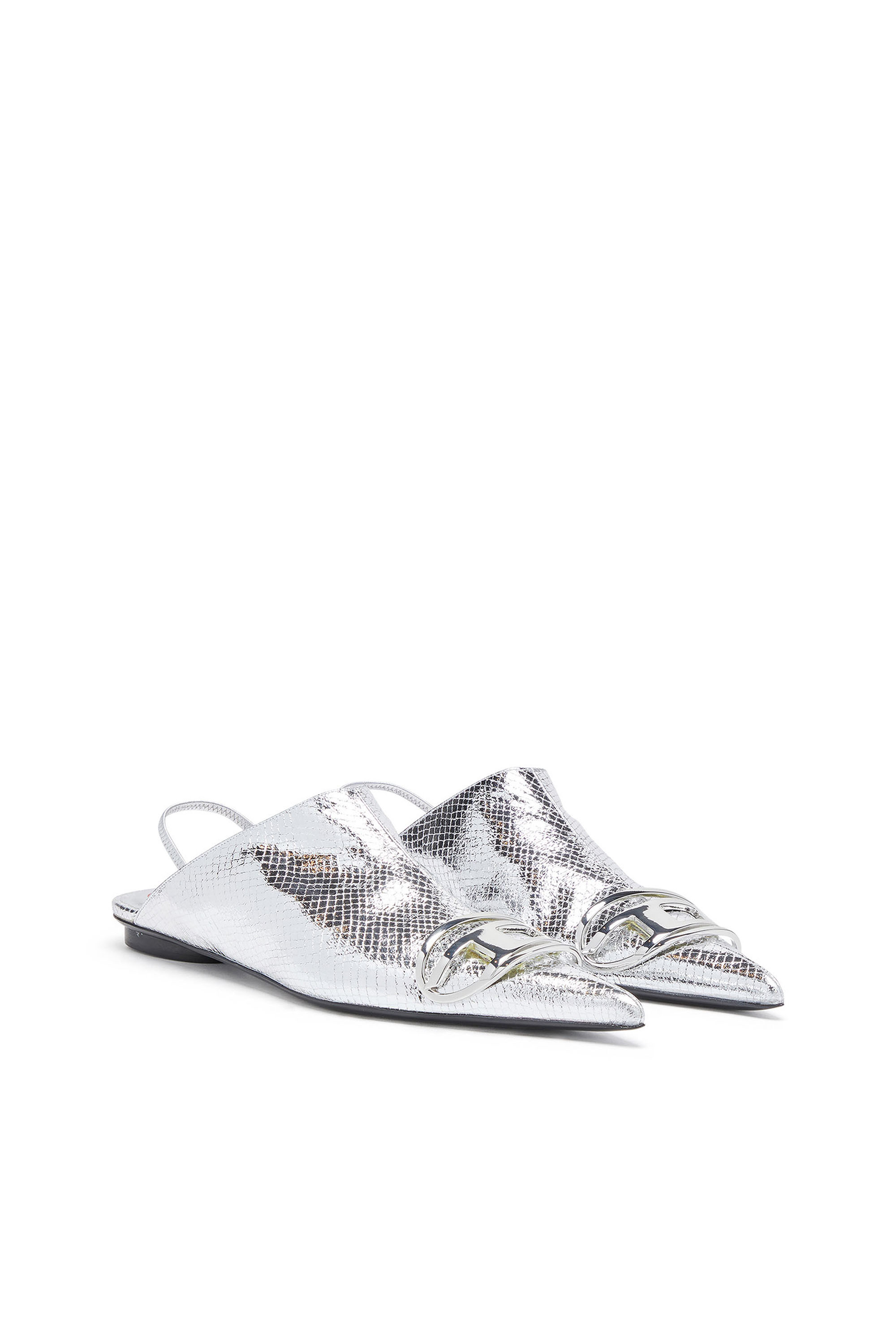 Diesel - D-VENUS B, Damen D-Venus-Slingback-Mules in Glanz-Schlangenhaut-Optik in Silber - 2