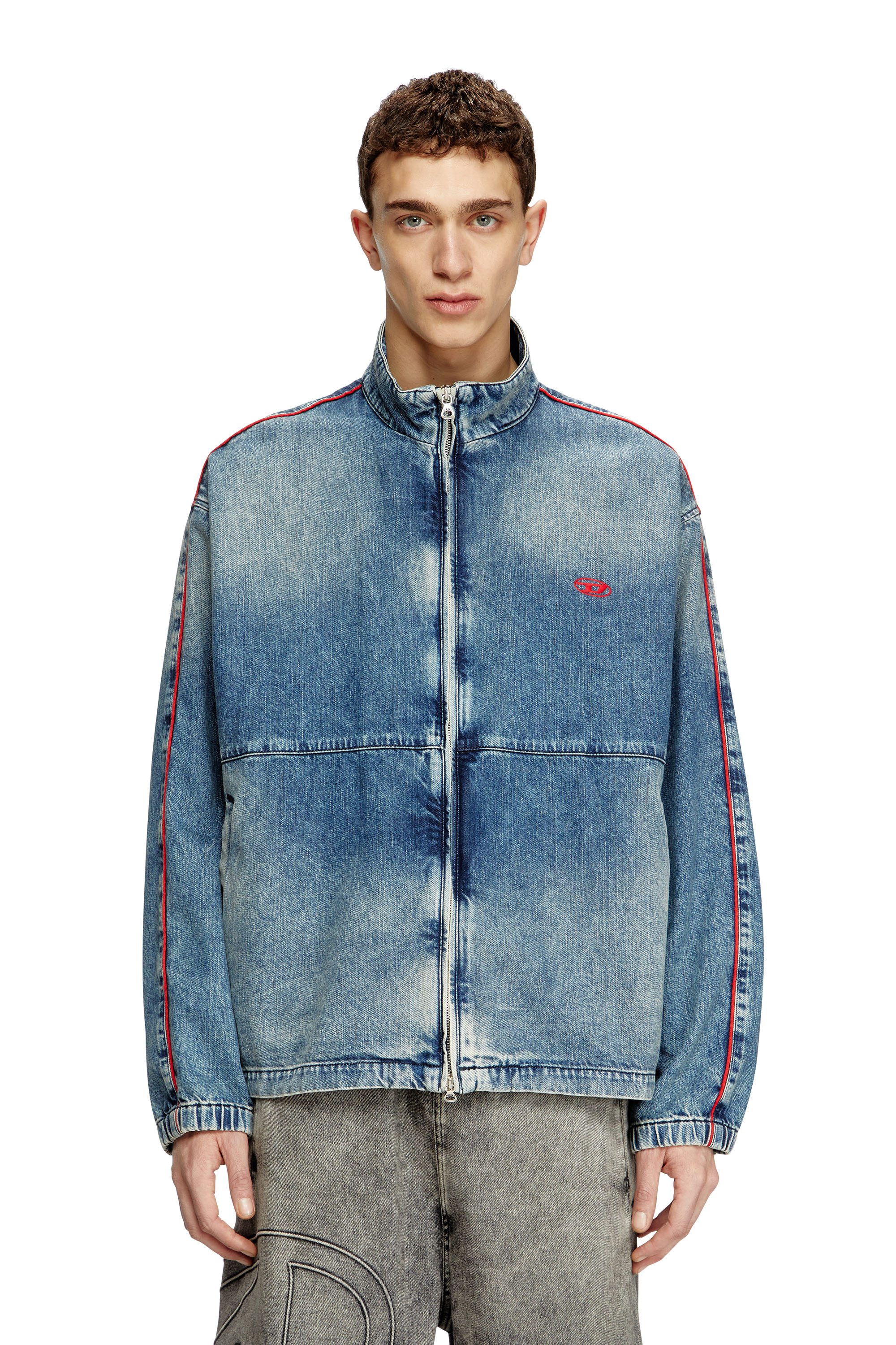 Diesel - D-KRAP-S2, Herren Jacke aus Denim mit roten Paspeln in Blau - 1