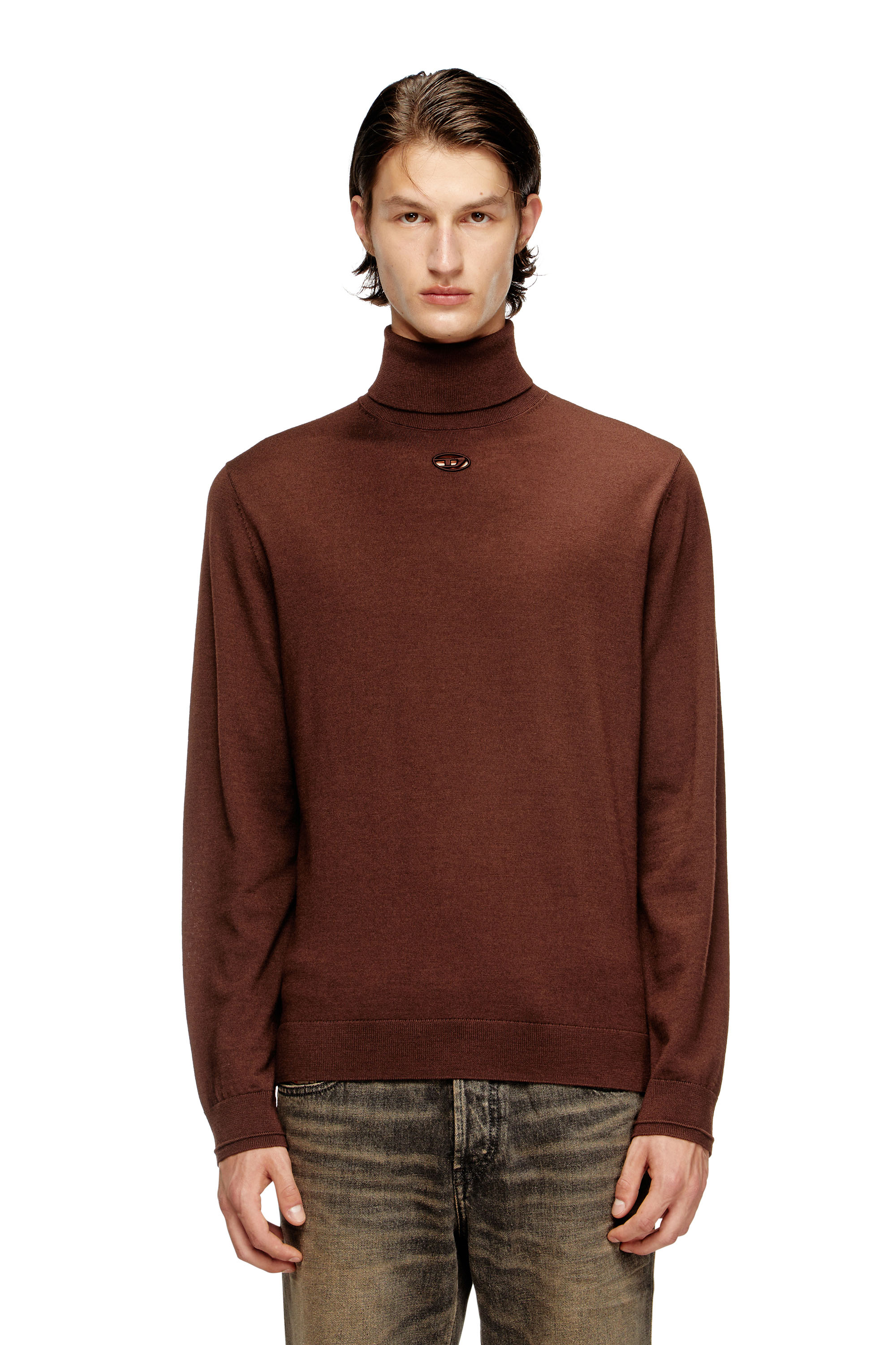 Diesel - K-VARTA, Herren Rollkragenpullover aus Wolle mit Cutout-Logo in Braun - 1