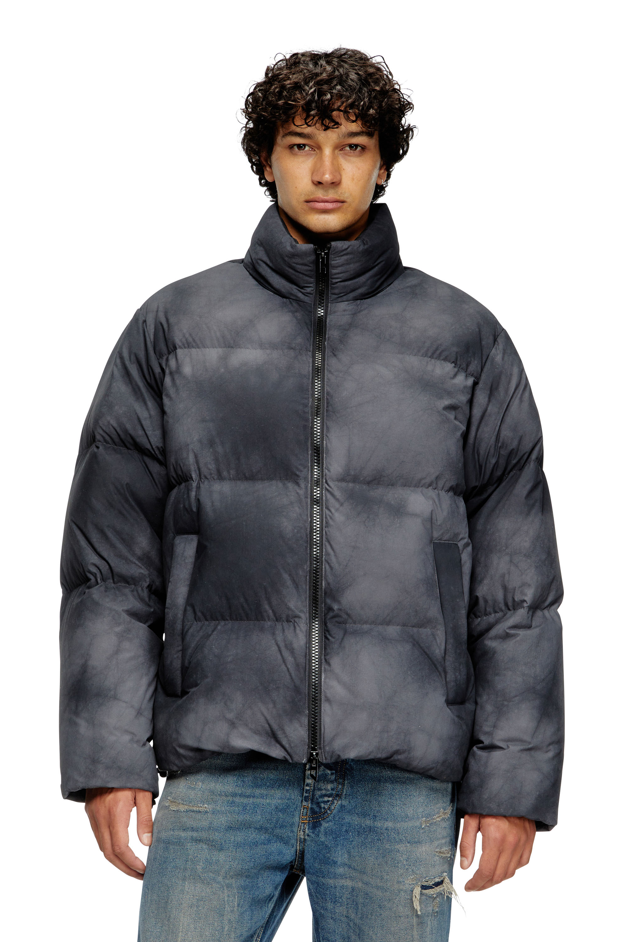Diesel - W-RAVEEL, Herren Daunenjacke mit Kapuze aus Patchy-Nylon in Schwarz - 1