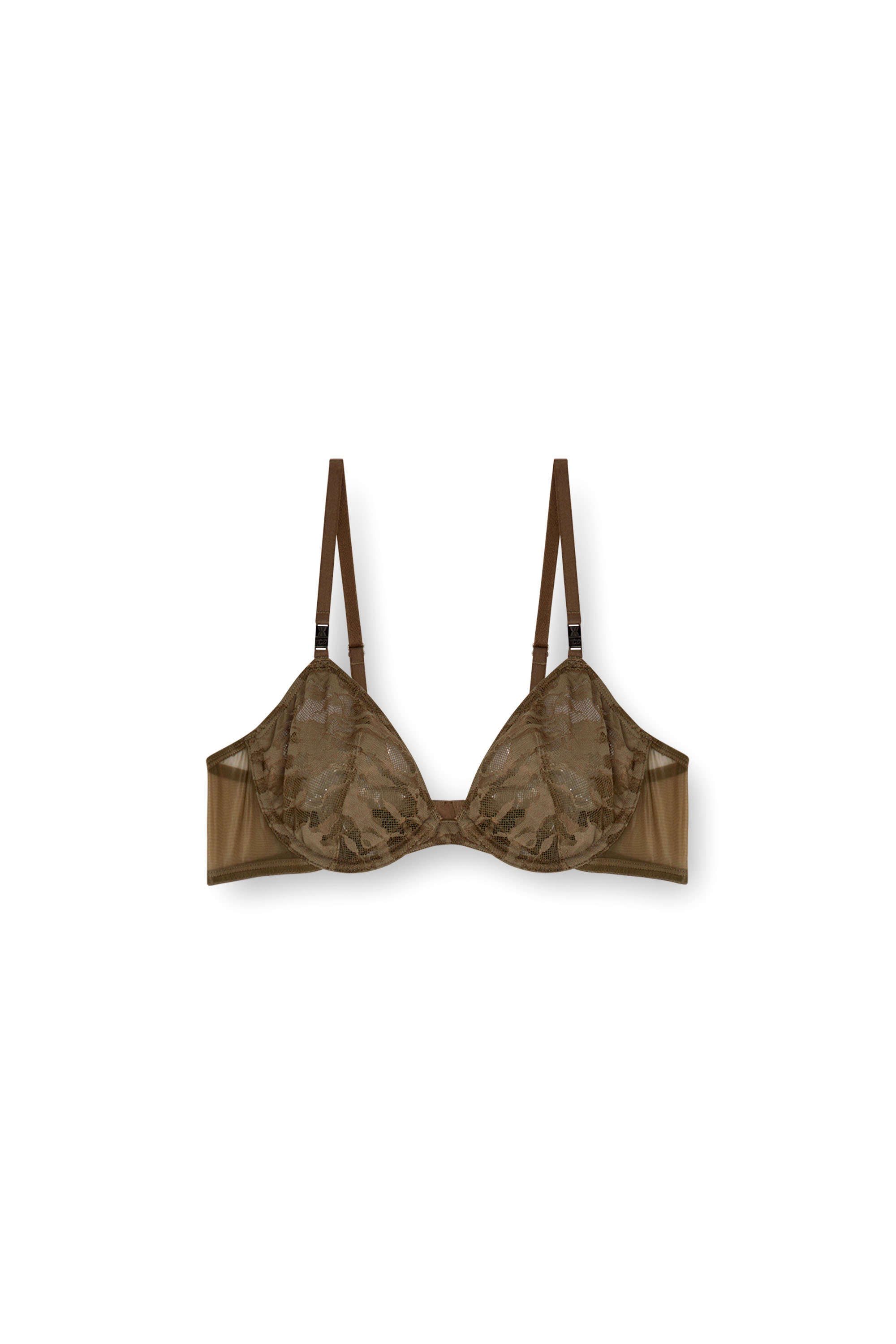 Diesel - CAMO-LACE-PLUNGE-BRA, Damen Plunge-BH aus Camouflage-Spitze in Braun - 5