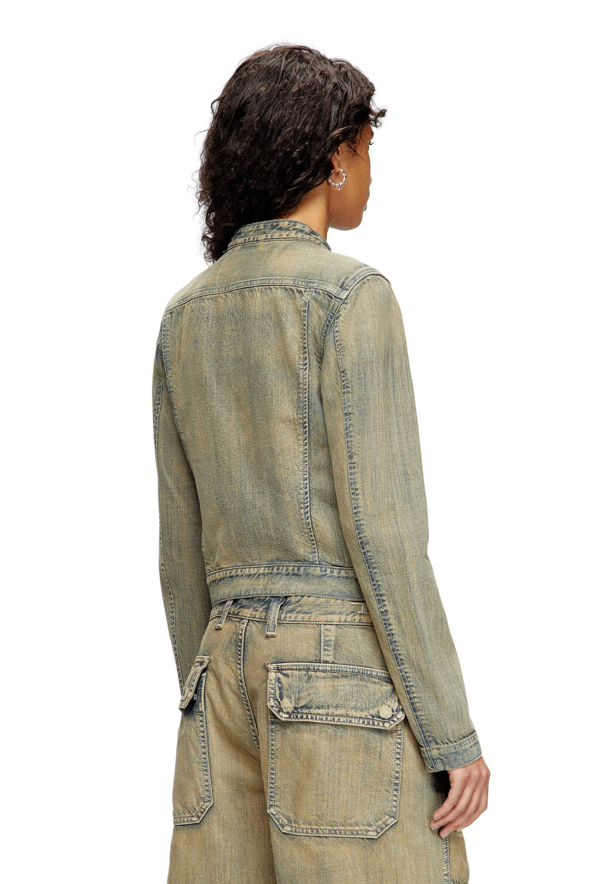 Diesel - DE-MORNIN, Damen Motorradjacke aus Goldbrush-Denim in Mittelblau - 4