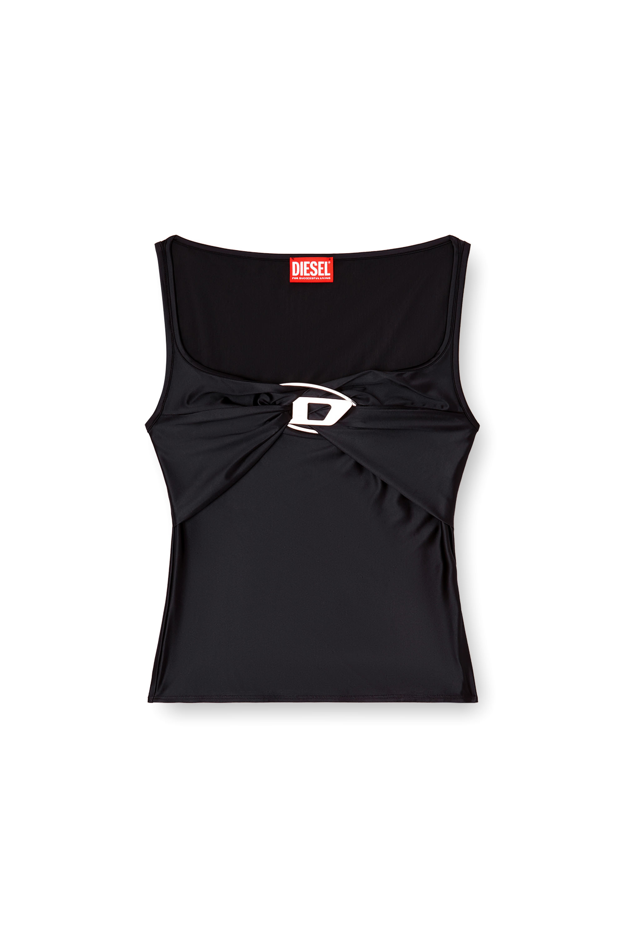 Diesel - T-AMAI, Damen Jersey-Top aus Nylon mit Rüschen in Schwarz - 3