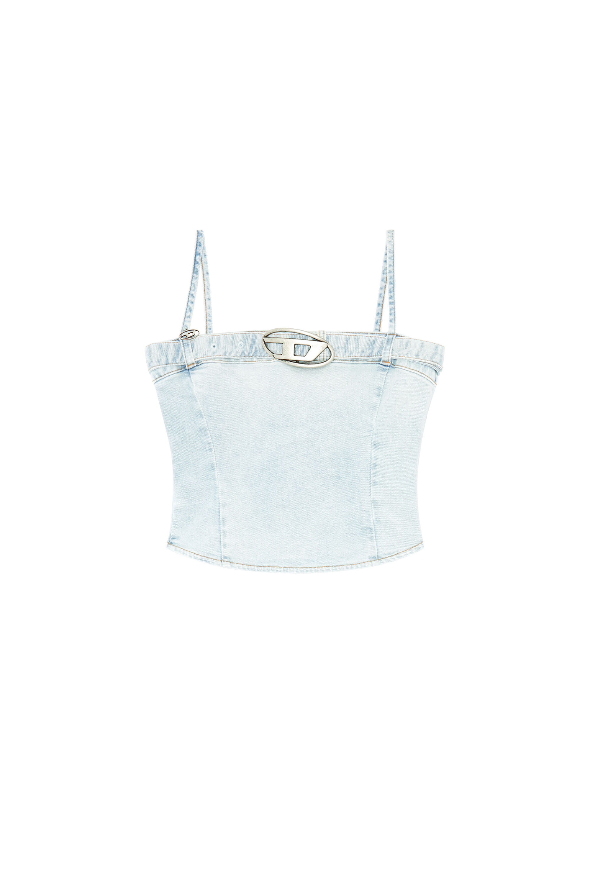 Diesel - DE-LUCY-S, Damen Kurztop aus Denim mit Logo-G&uuml;rtel in Hellblau - 2