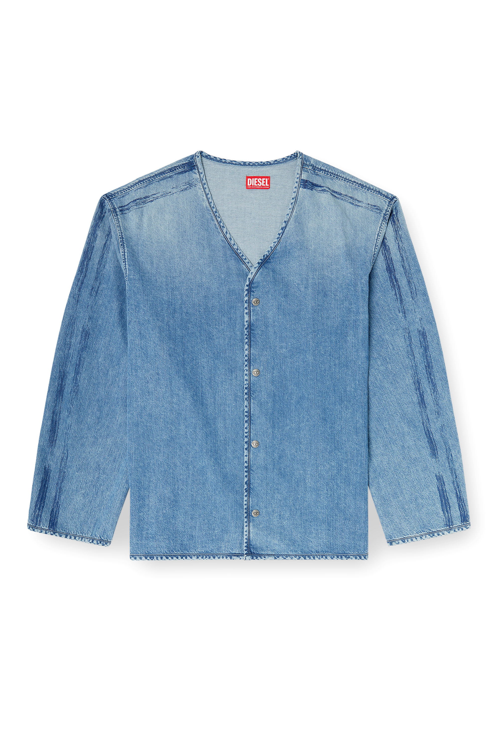 Diesel - D-CADI-S, Herren V-Ausschnitt-Hemd aus flie&szlig;endem Denim mit Streifen in null - 3