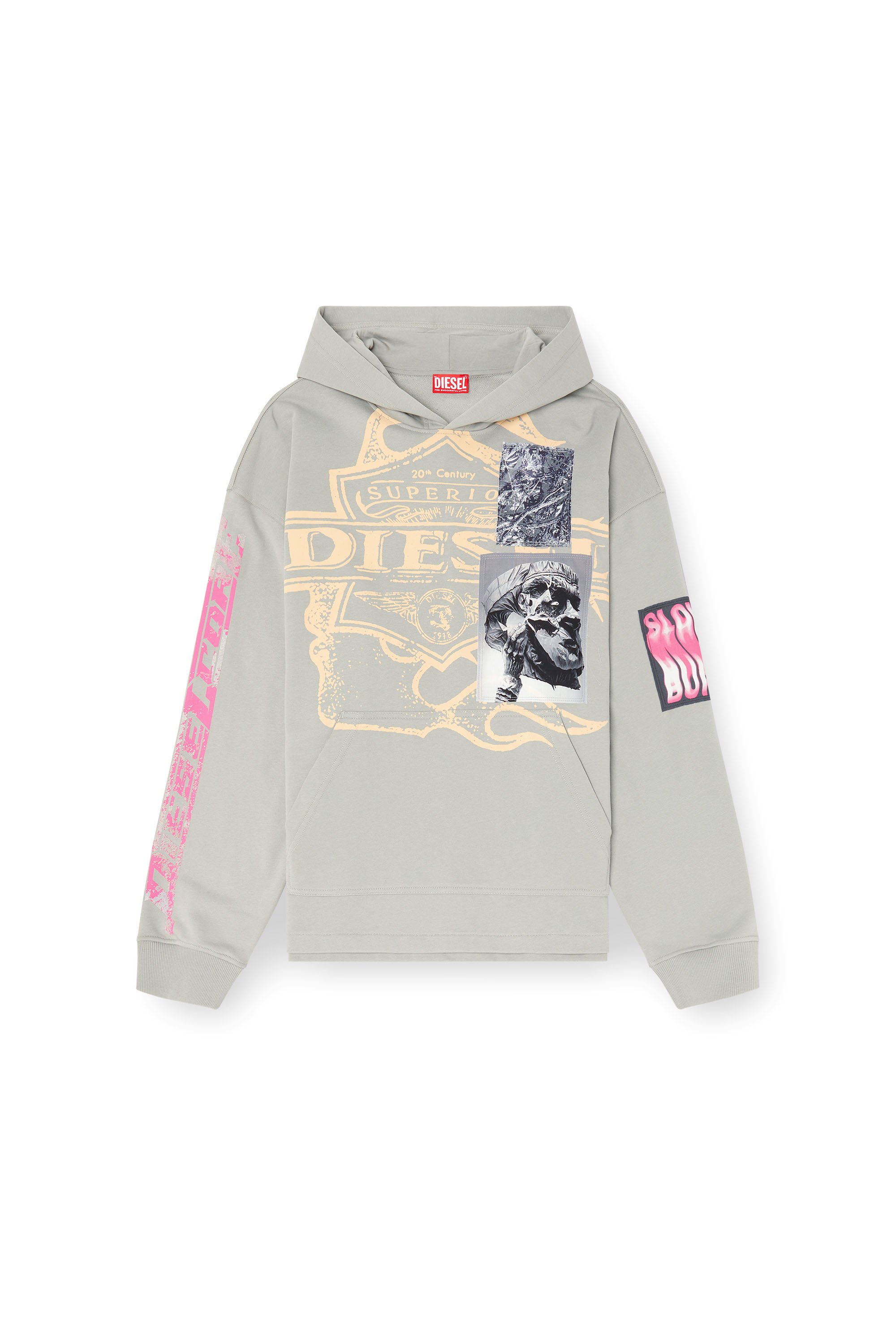 Diesel - S-BAXT-HOOD-R1, Herren Hoodie mit Prints und Logo-Patches in Grau - 3