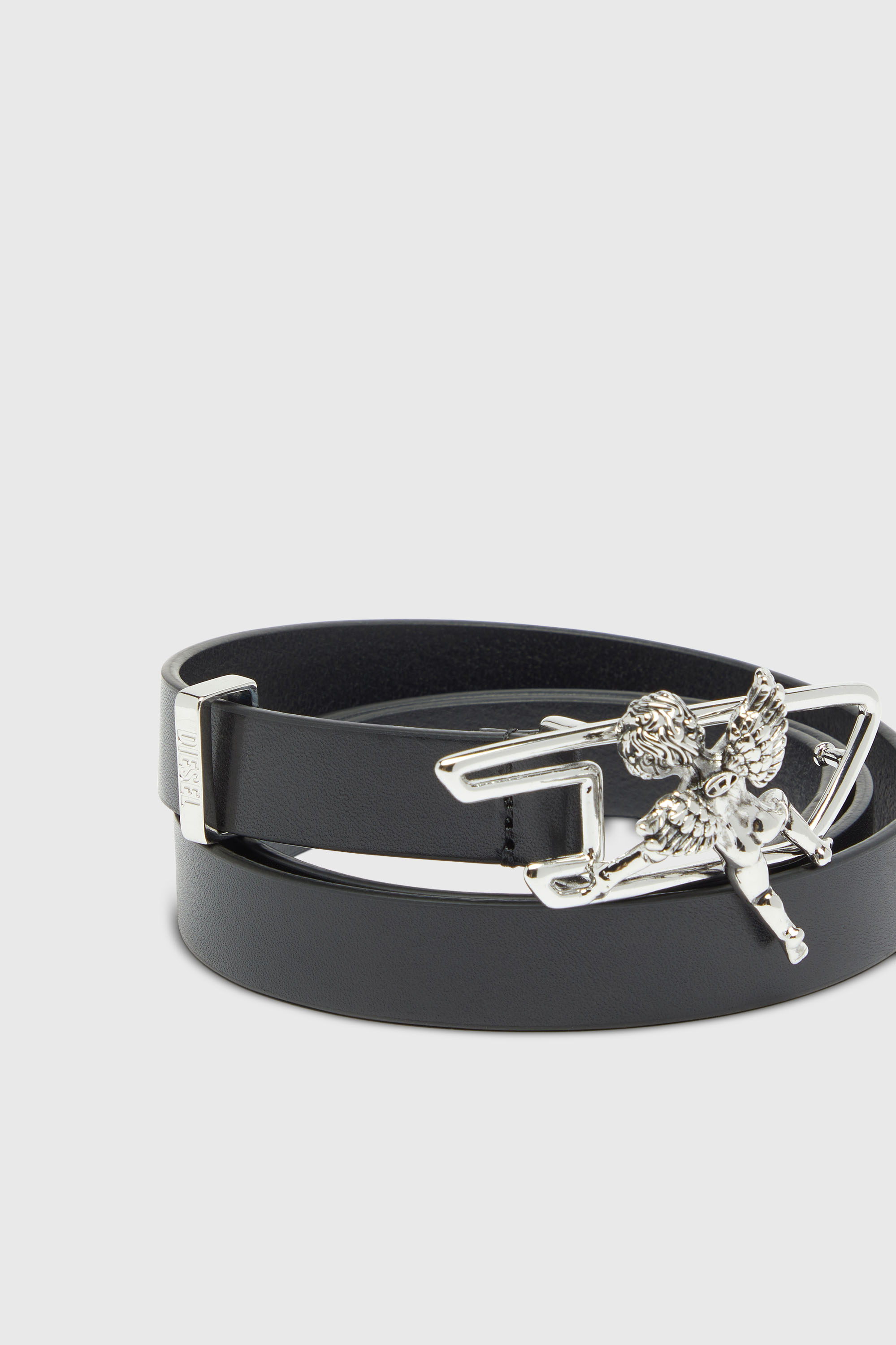 Diesel - B-D LINE W ANGEL 20, Damen 2 cm Lederg&uuml;rtel mit Cherub D Umriss-Schlie&szlig;e in Schwarz - 3