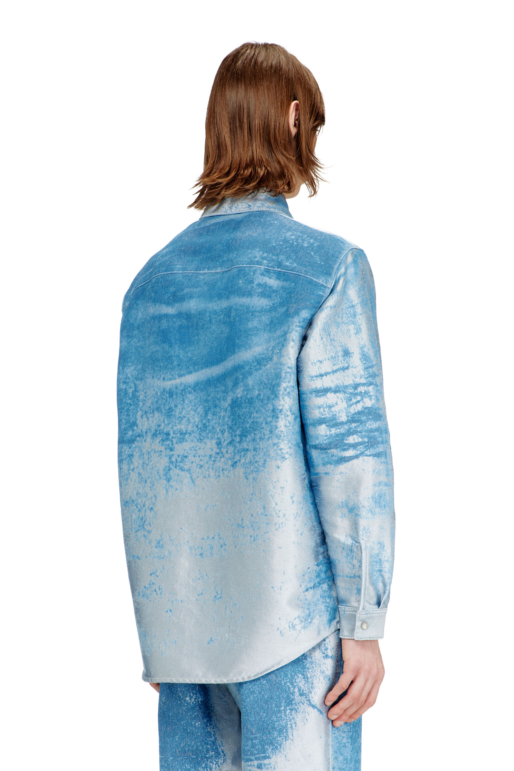 Diesel - D-KELMAR-FSI, Herren Hemd aus farbigem Satindenim in Hellblau - 4