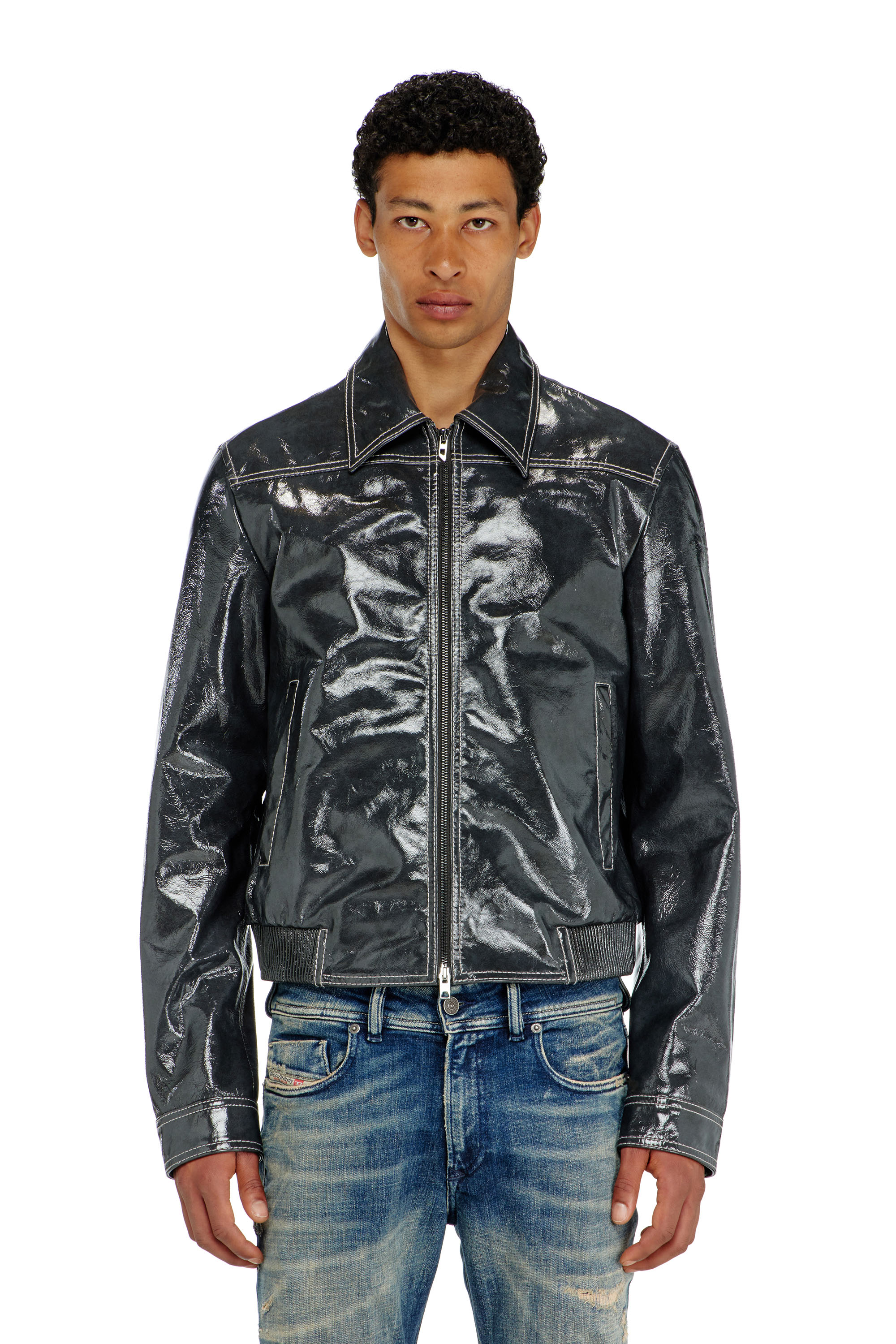 Diesel - L-ADDI, Herren Patent-leather jacket in Dunkelgrau - 1
