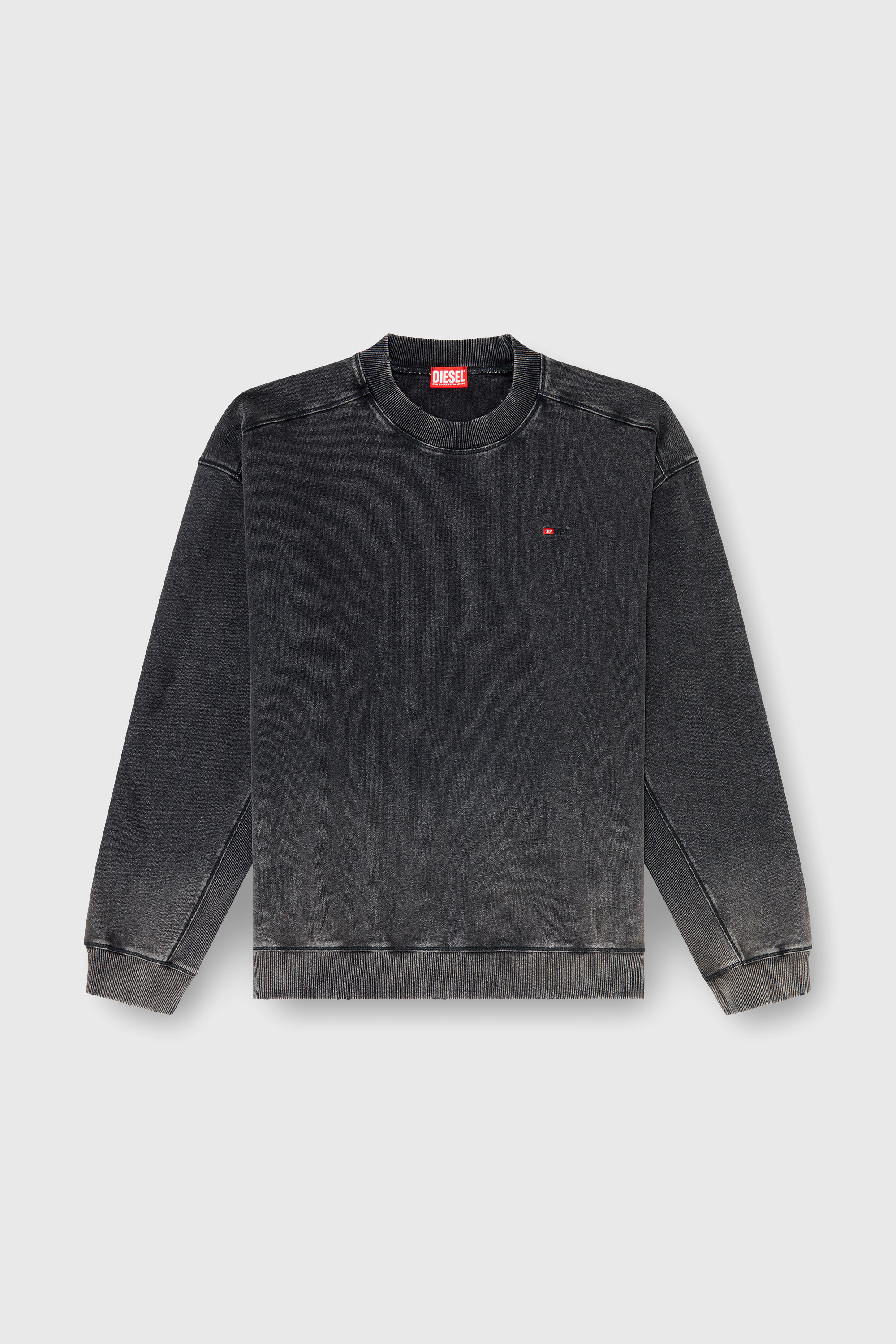 Diesel - S-CROX, Herren Sweatshirt aus Baumwolle mit verwaschenem Effekt in Dunkelgrau - 2