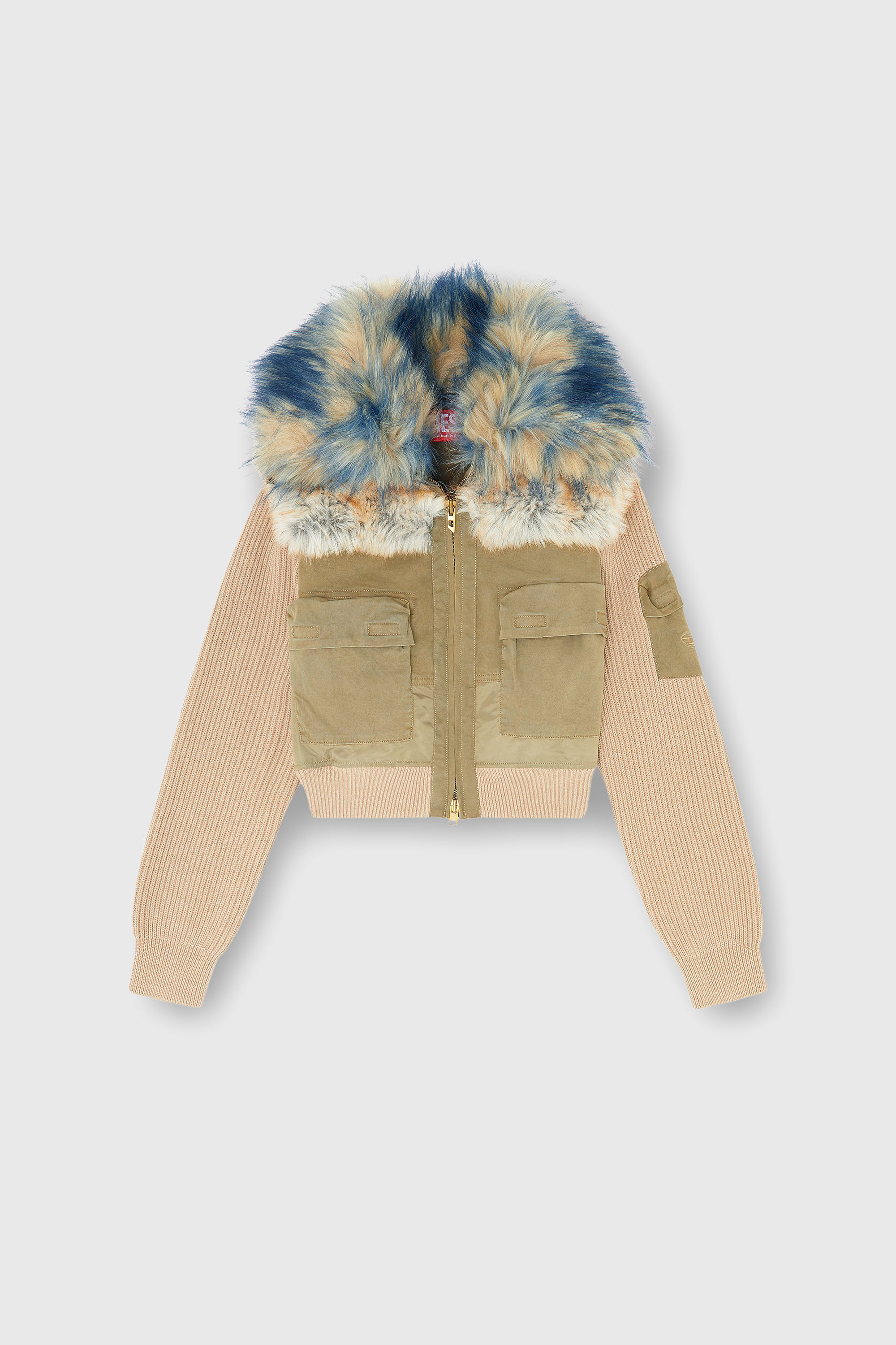Diesel - G-USTAV, Damen Bomberjacke mit Rippstrick- und Pl&uuml;schbesatz in Beige - 2