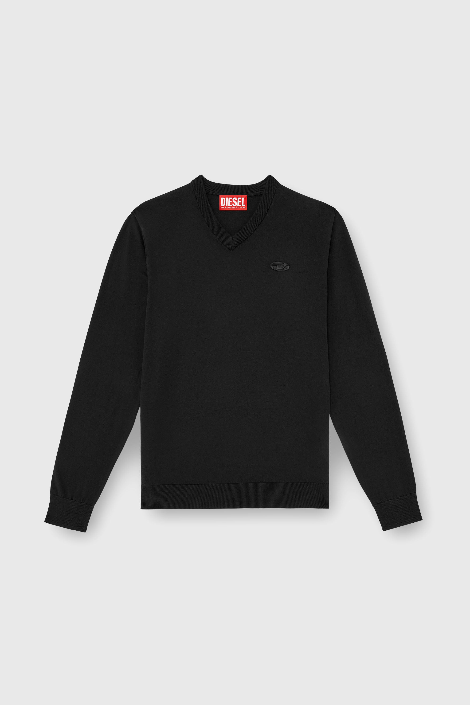 Diesel - K-FREEX-VNECK-TAG-T92, Herren Baumwollstrick mit V-Ausschnitt und tonalem Oval D Logo in Schwarz - 2