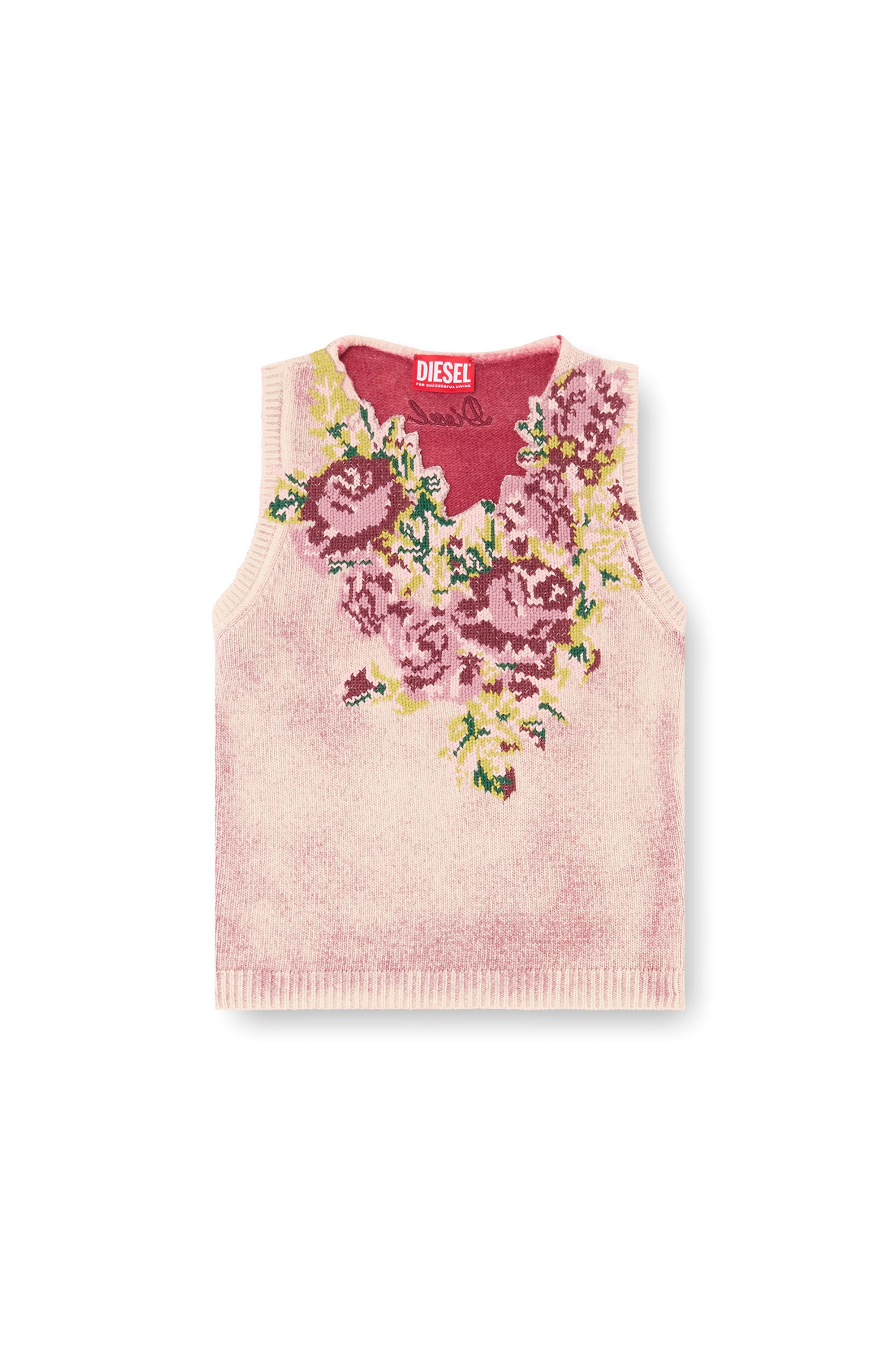 Diesel - M-RARIS, Damen Strickweste aus Wollmischung mit Blumenmuster in Rosa - 4