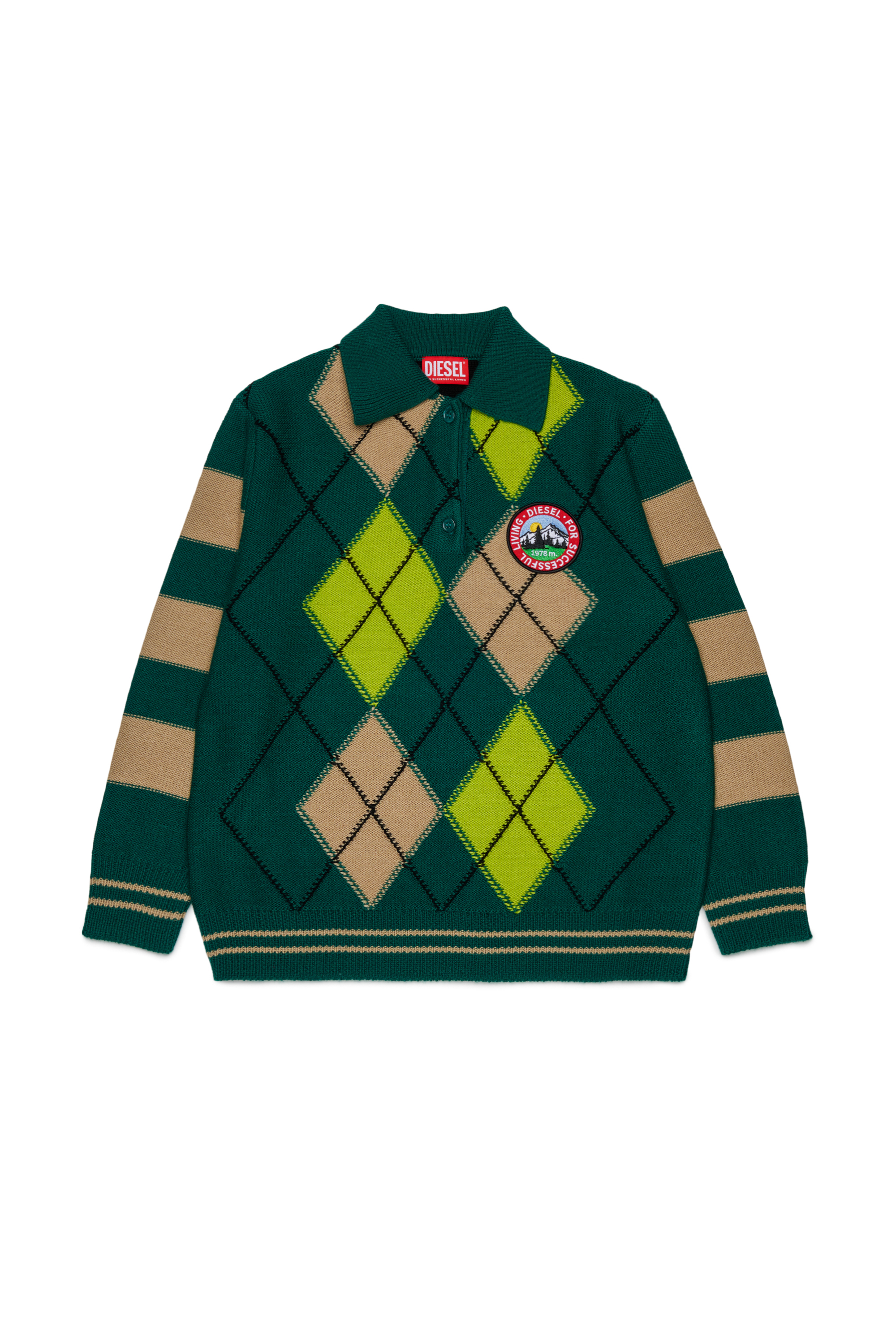 Diesel - KROMBY OVER, Unisex Polo-Pullover aus Wollmischung mit Argyle-Muster in Gr&uuml;n - 1