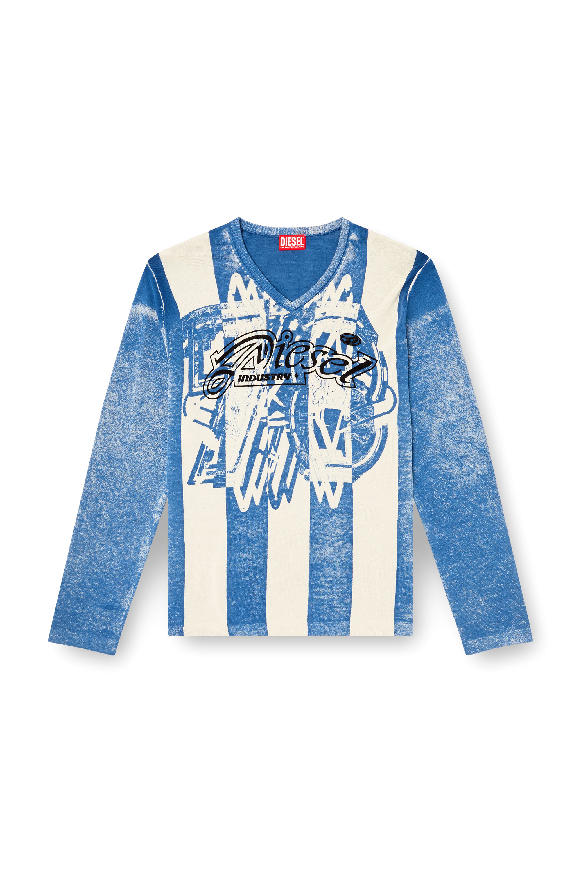Diesel - K-OLIBA-V, Herren Gestreifter Pullover mit Innen-Print in Blau/Weiss - 3