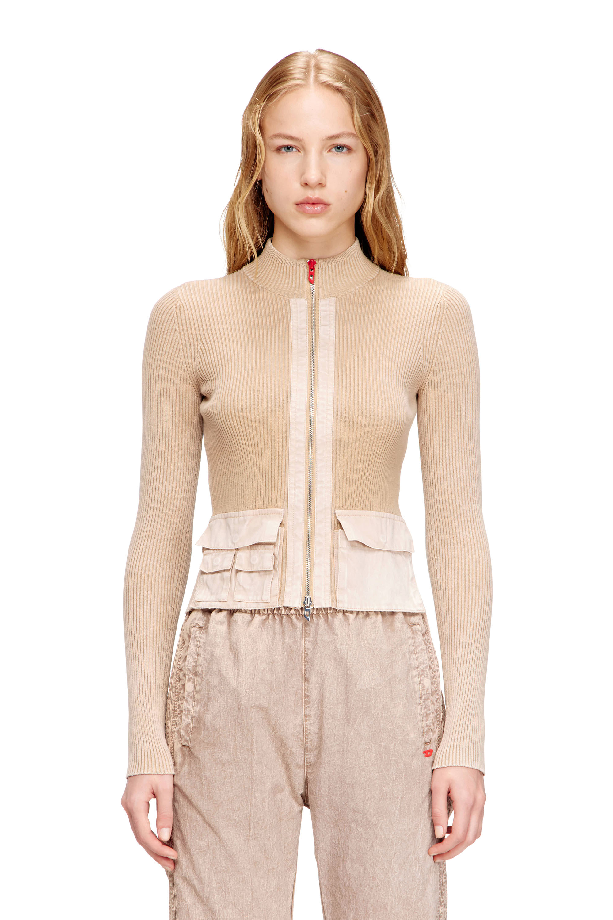 Diesel - M-MELISSA, Damen Cardigan mit Rei&szlig;verschluss und Cargotaschen aus Denim in null - 1