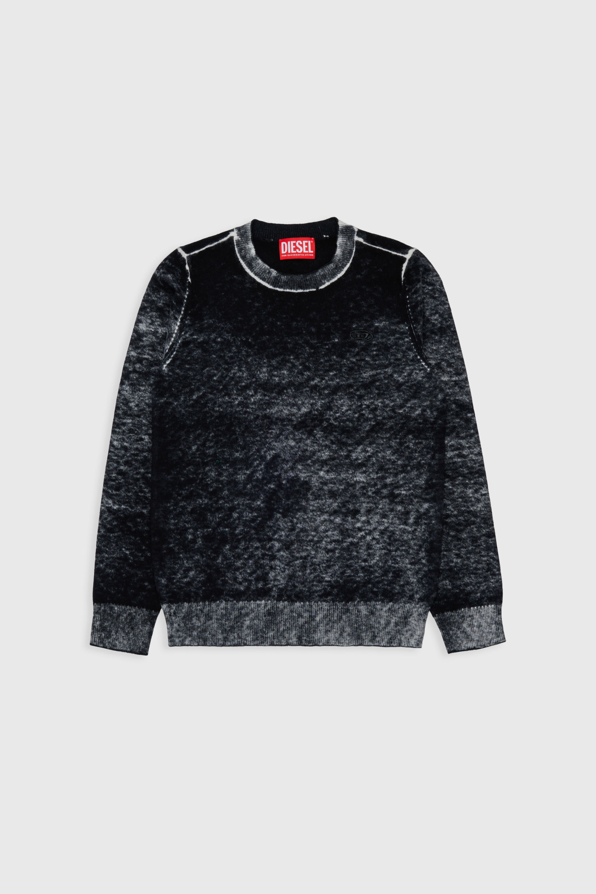 Diesel - KJEMR, Herren Pullover aus Wollmischung mit unregelm&auml;&szlig;igem Farbeffekt in Schwarz - 1