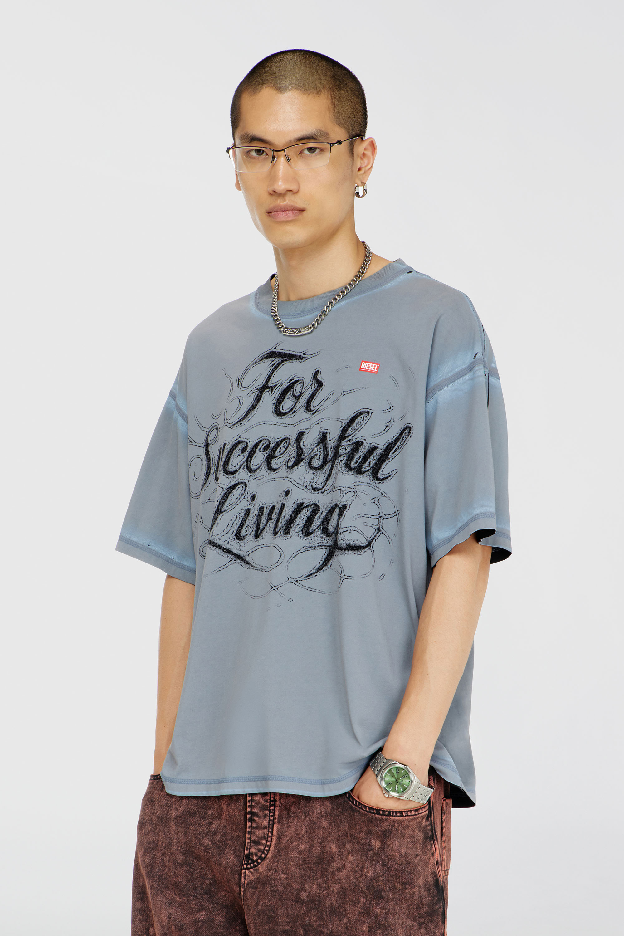 Diesel - T-BOXT-AA8, Herren T-Shirt mit For Successful Living Print in Grau - 3