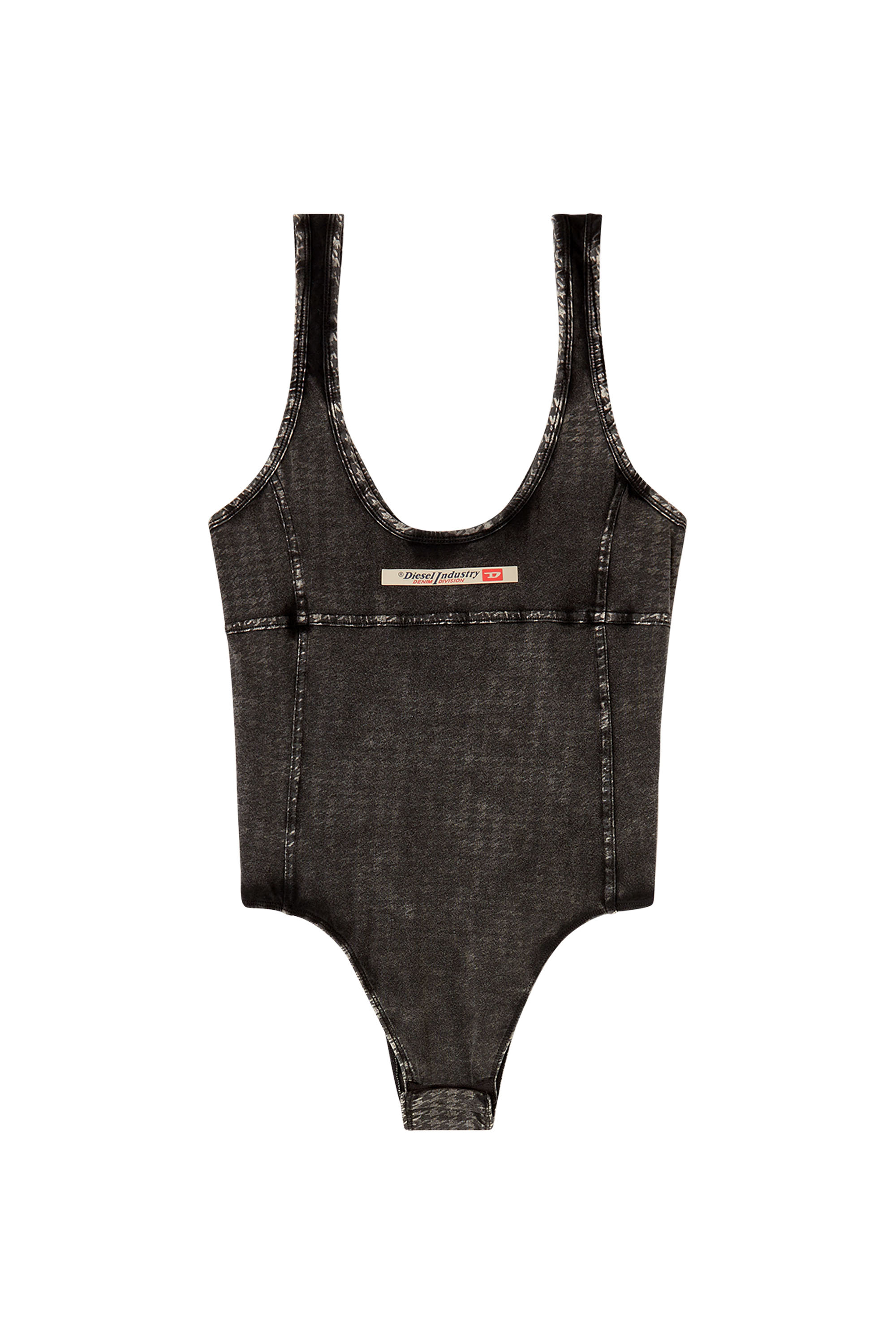 Diesel - PHOEBE-DNM, Woman's Cotton bodysuit with houndstooth print in Dark grey - 2