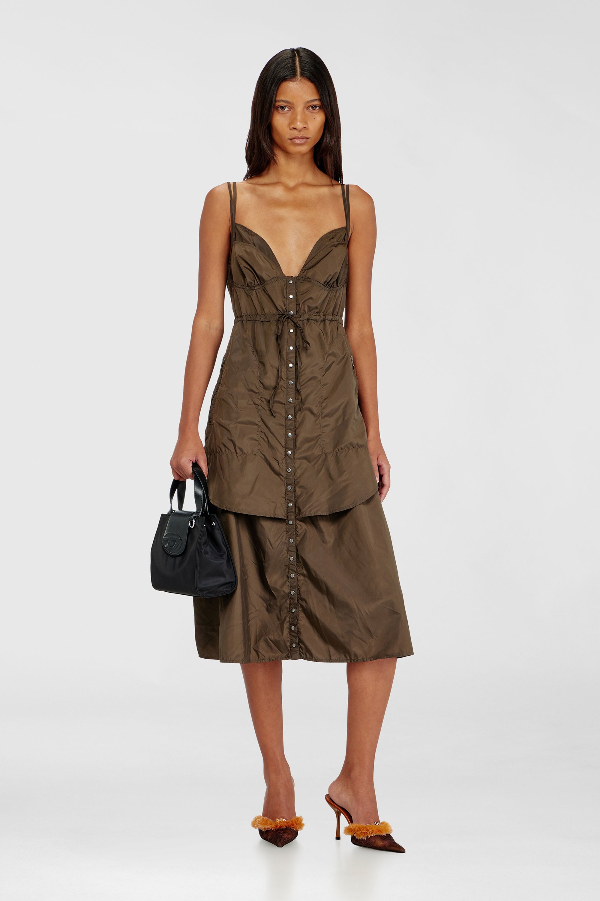 Diesel - D-OROTEA-T1, Damen Leichtes Nylonkleid mit Lagen-Design in Braun - 2