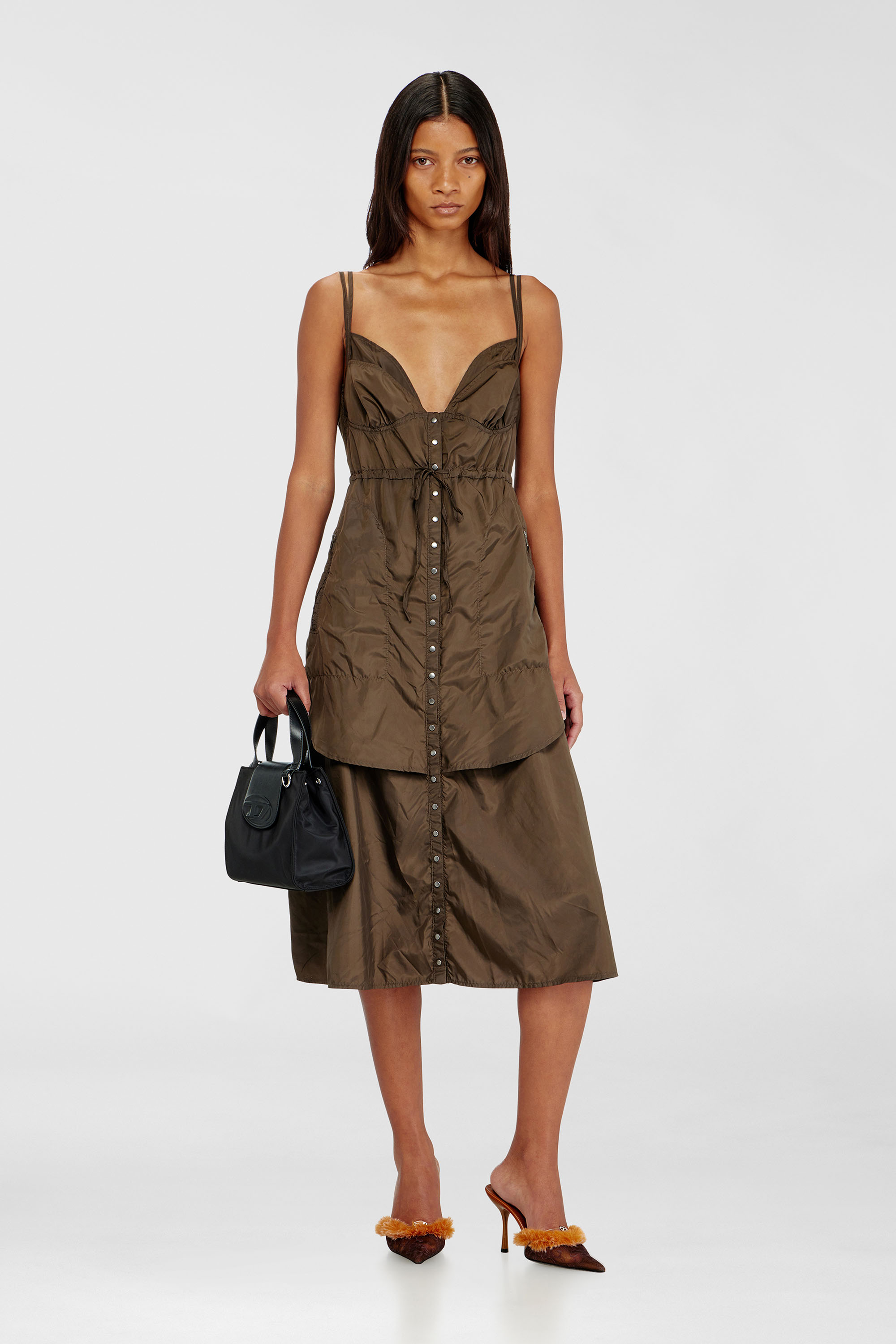 Diesel - D-OROTEA-T1, Damen Leichtes Nylonkleid mit Lagen-Design in Braun - 1