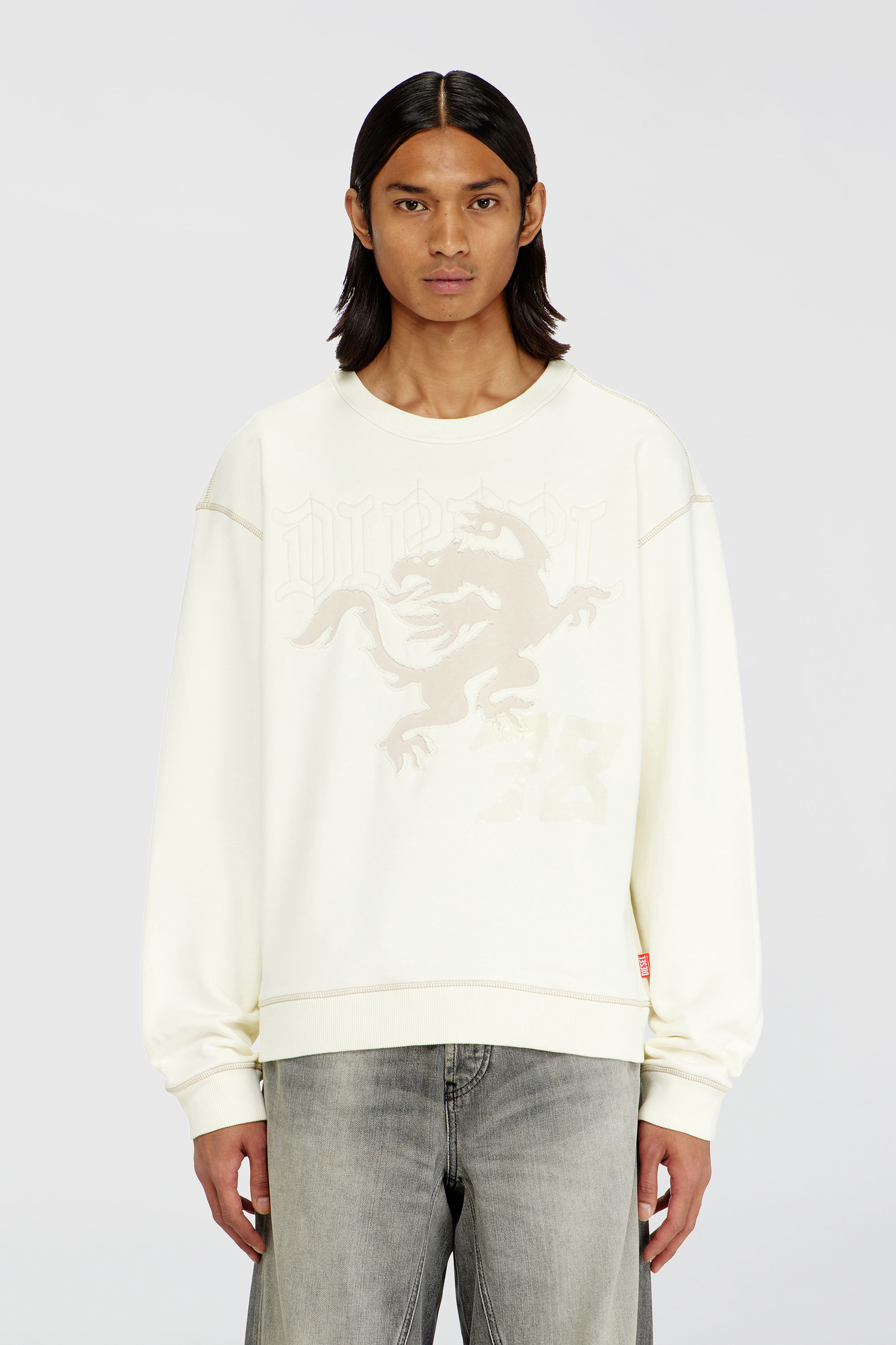 Diesel - S-NORM-AA3, Herren Sweatshirt mit Stickerei und Druck in Wei&szlig; - 1