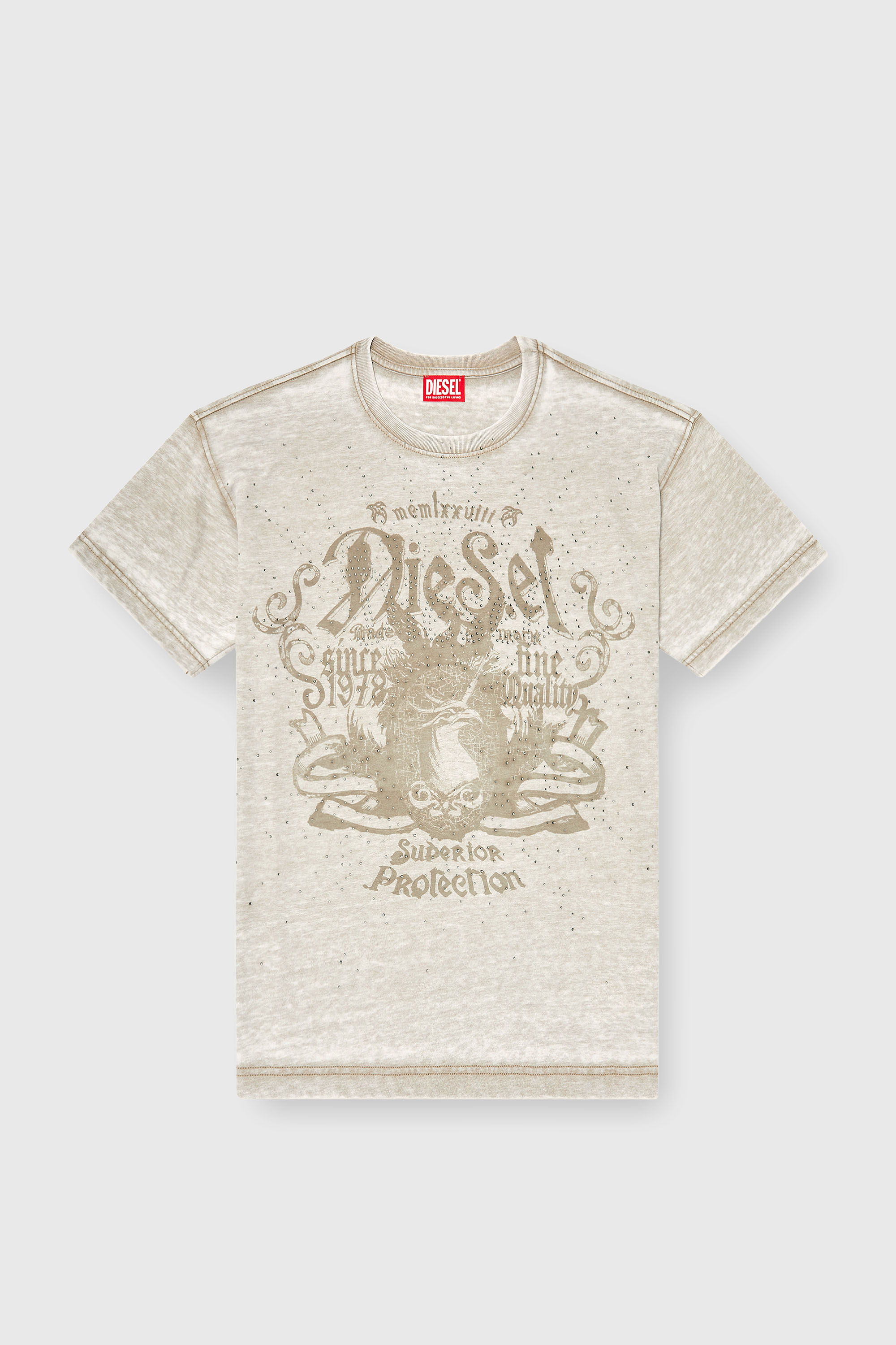 Diesel - T-NORM-AA8, Herren Jersey-T-Shirt mit burnout wash und Nieten in Beige - 2