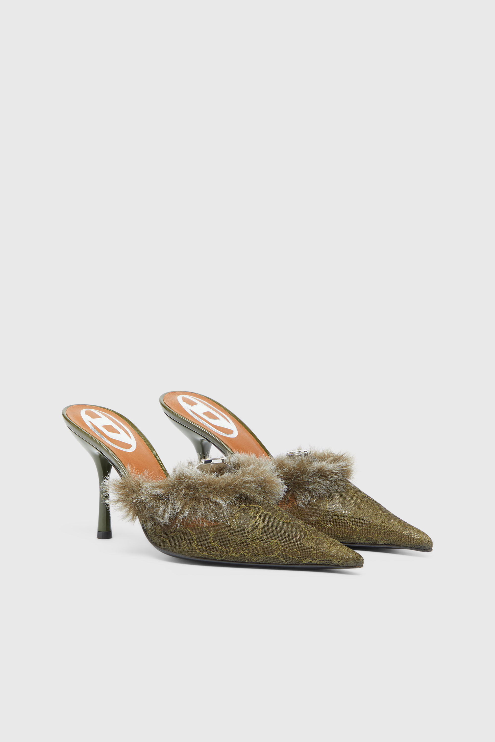 Diesel - D-JEWELS  MULE FUR 90, Damen D-Jewels - Mules aus Nylon mit flauschigem Besatz in Armeegr&uuml;n - 2