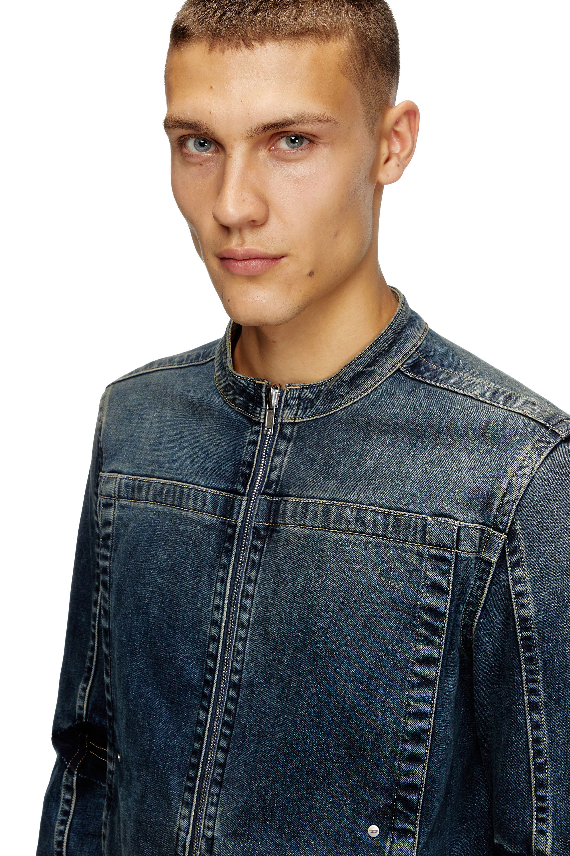 Diesel - D-GLORY-RE, Herren Motorradjacke aus Rehab-Denim in Dunkelblau - 7