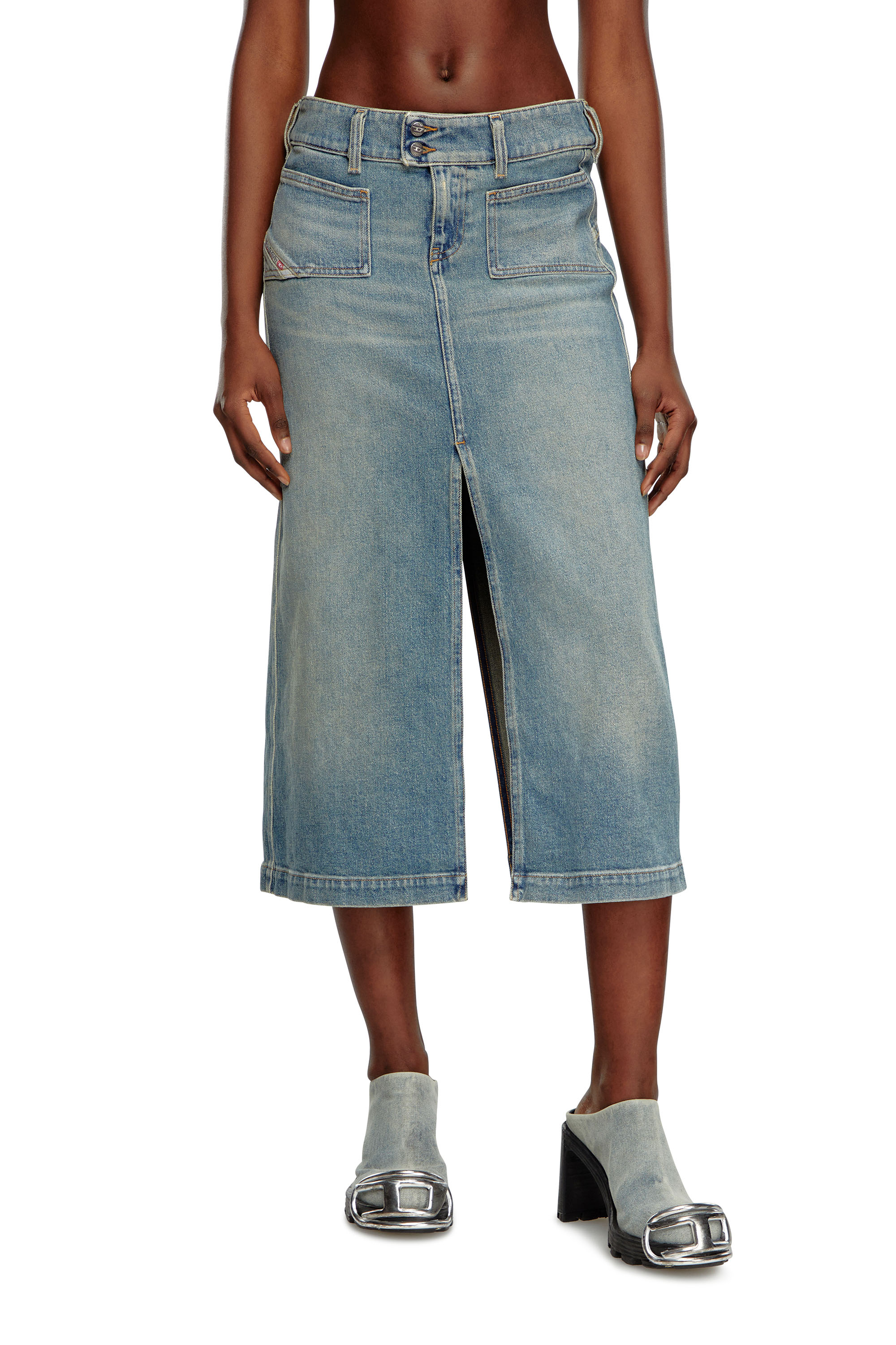 Diesel - DE-HUSH-MID, Damen Midi-Rock aus Denim in Hellblau - 3